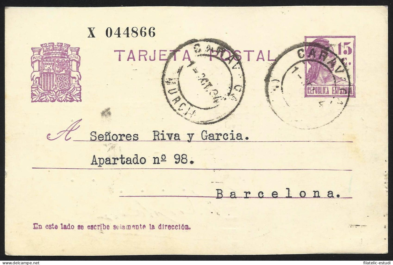 España Spain Entero Postal 63 Matrona 1934 Caravaca - Other & Unclassified