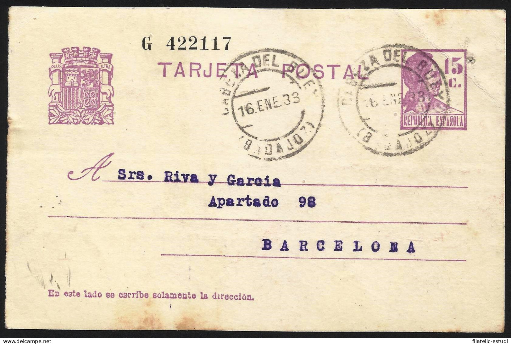 España Spain Entero Postal 63 Matrona 1932 Cabeza Del Buey - Altri & Non Classificati