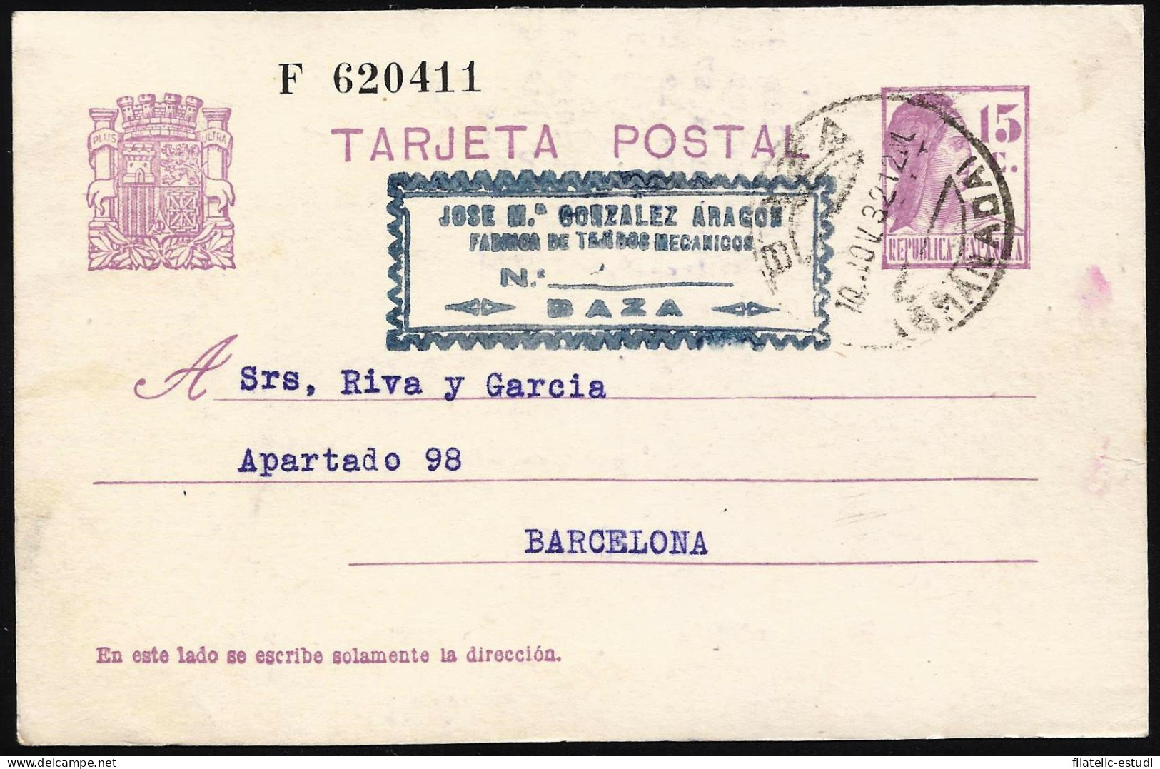 España Spain Entero Postal 69 Matrona 1932 Baza - Altri & Non Classificati