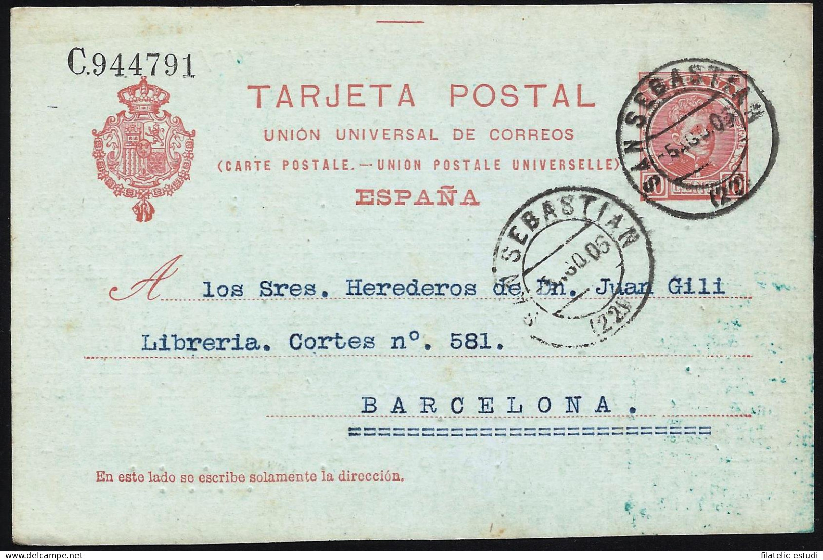 España Spain Entero Postal 47 Cadete 1906 San Sebastián - Other & Unclassified