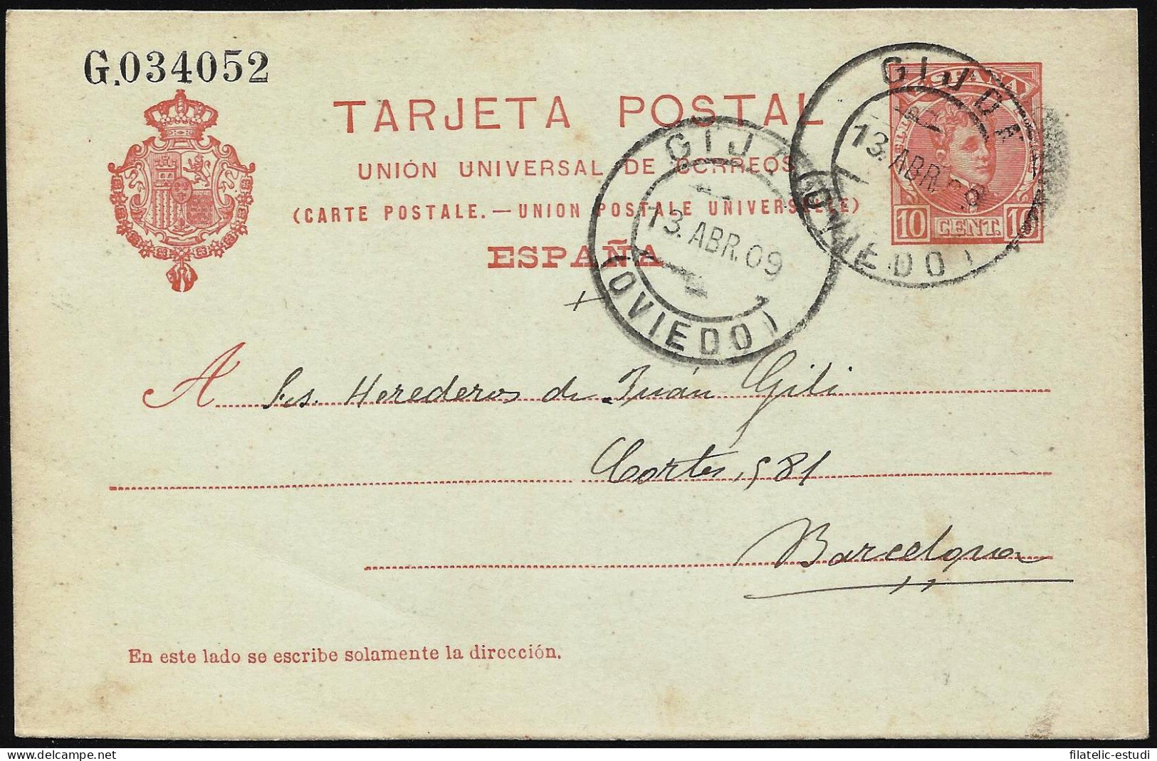 España Spain Entero Postal 47 Matasello 1909 Gijón - Other & Unclassified