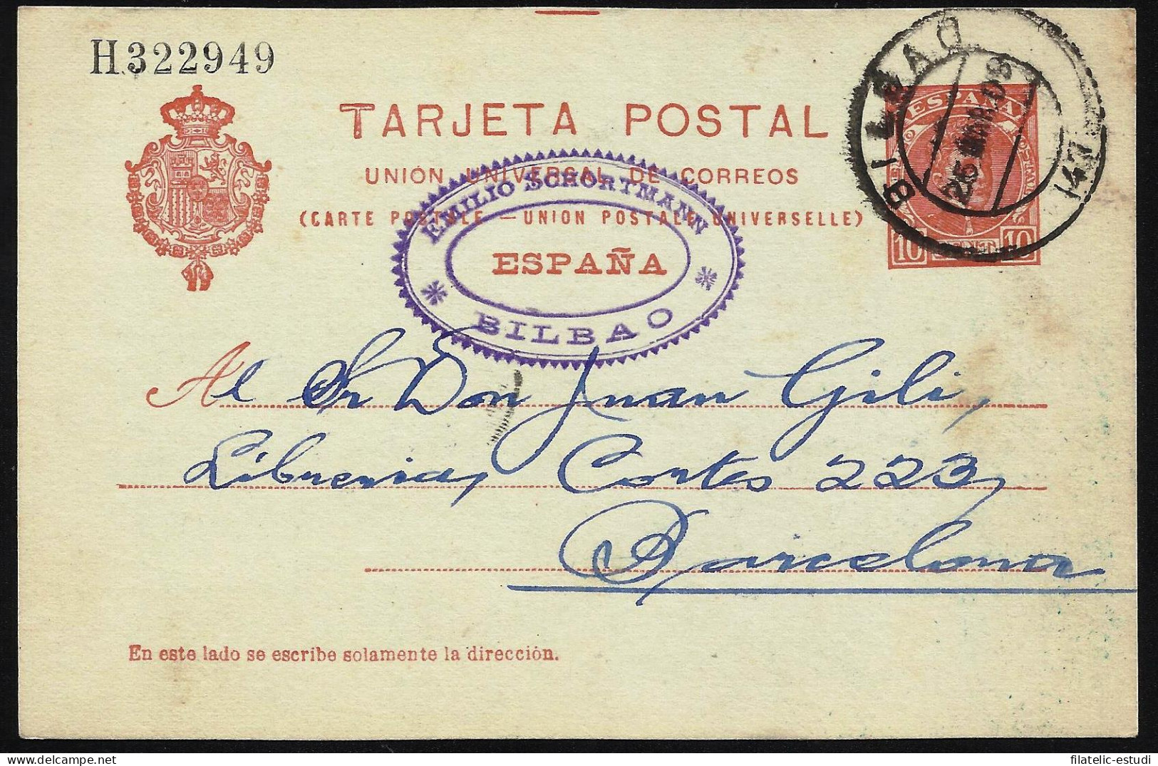 España Spain Entero Postal 47 Matasello 1909 Bilbao - Other & Unclassified