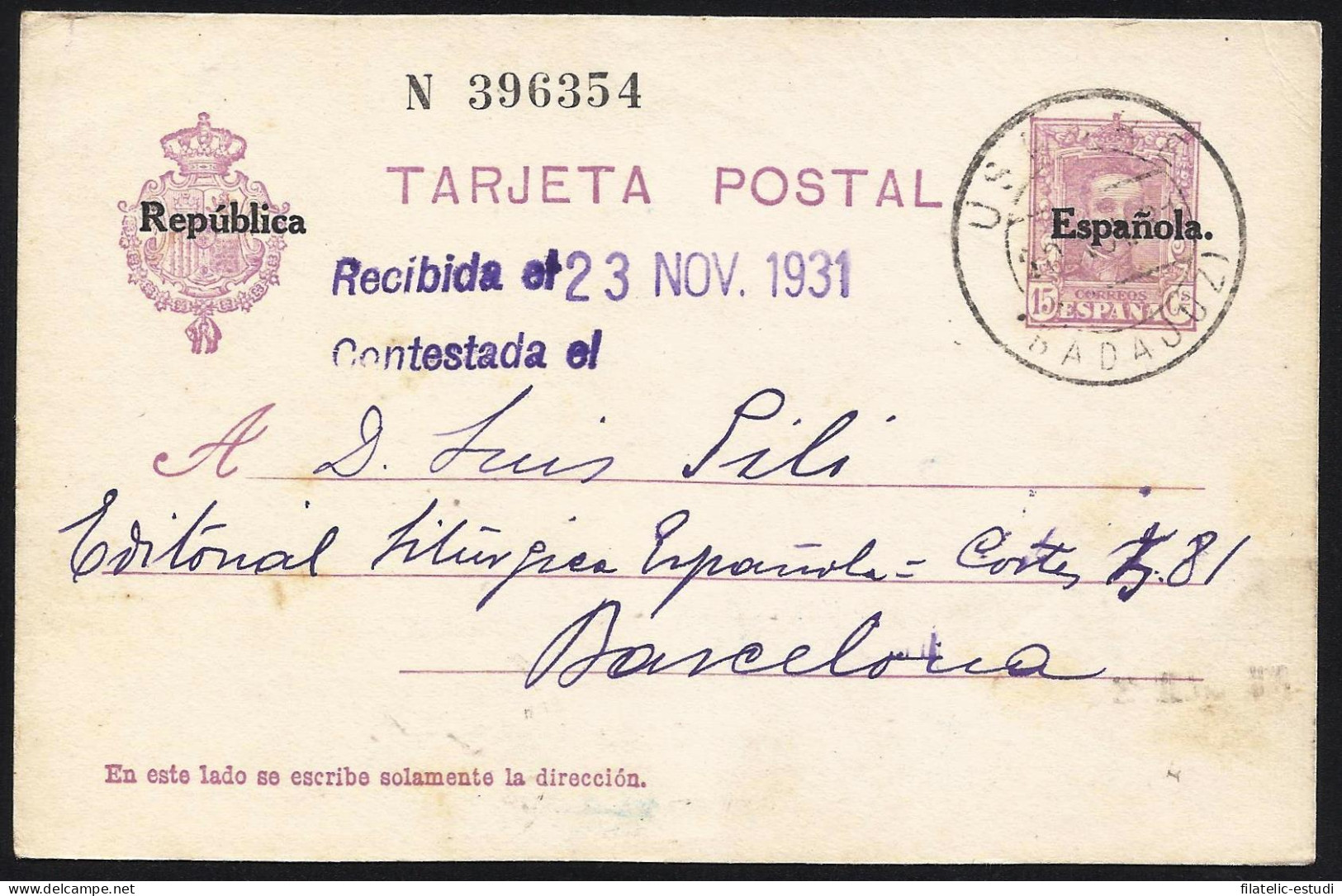 España Spain Entero Postal 61 Alfonso XIII 1931 Usagre - Other & Unclassified