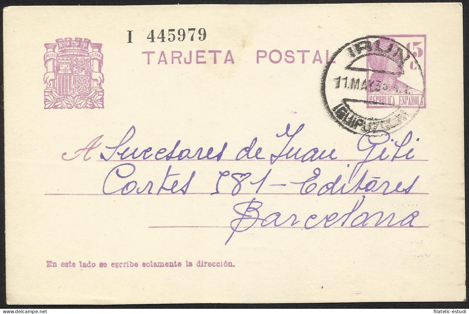 España Spain Entero Postal 69 Matrona 1933 Irún - Other & Unclassified