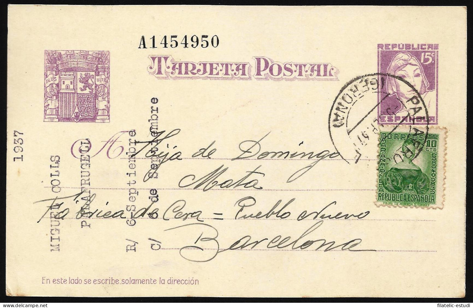 España Spain Entero Postal 75 Matrona  Matasello 1937 Palafrugell - Altri & Non Classificati