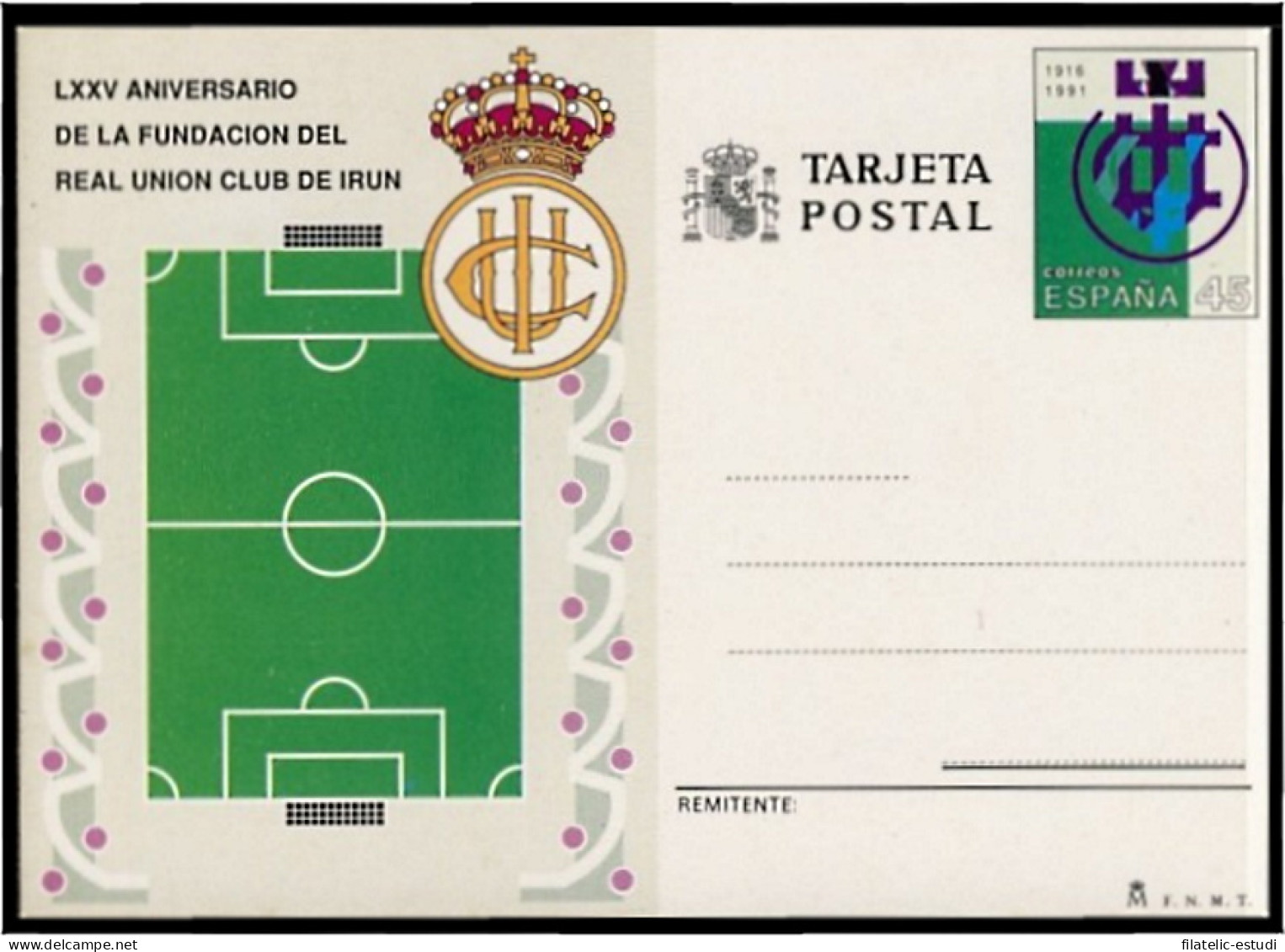 España Spain Entero Postal ( Tarjeta ) 153 1991 75 Aniv. Real Unión Club Irún  - Altri & Non Classificati