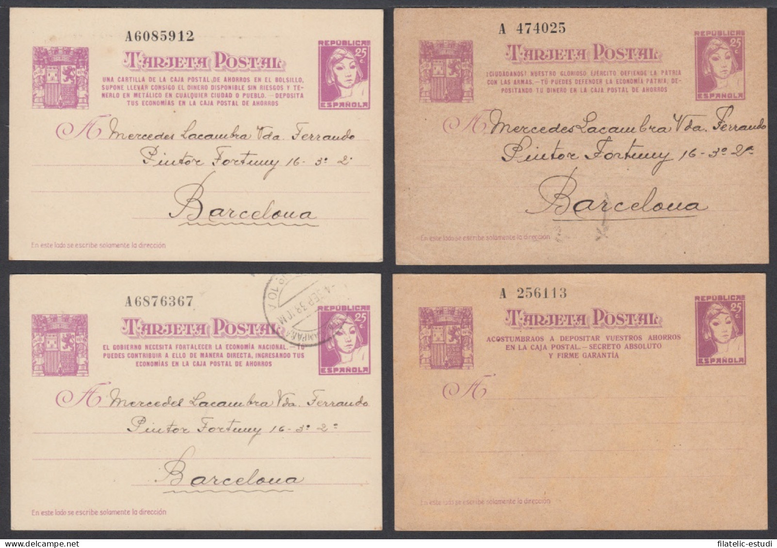 España Enteros Postales ( Tarjeta ) 77/80 1938 Matrona Nuevos Y Circulados - Other & Unclassified