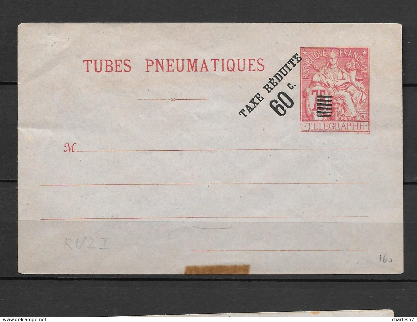 / Chaplain: Tubes Pneumatiques Taxe Réduite 60c.s.75c - Pneumatische Post