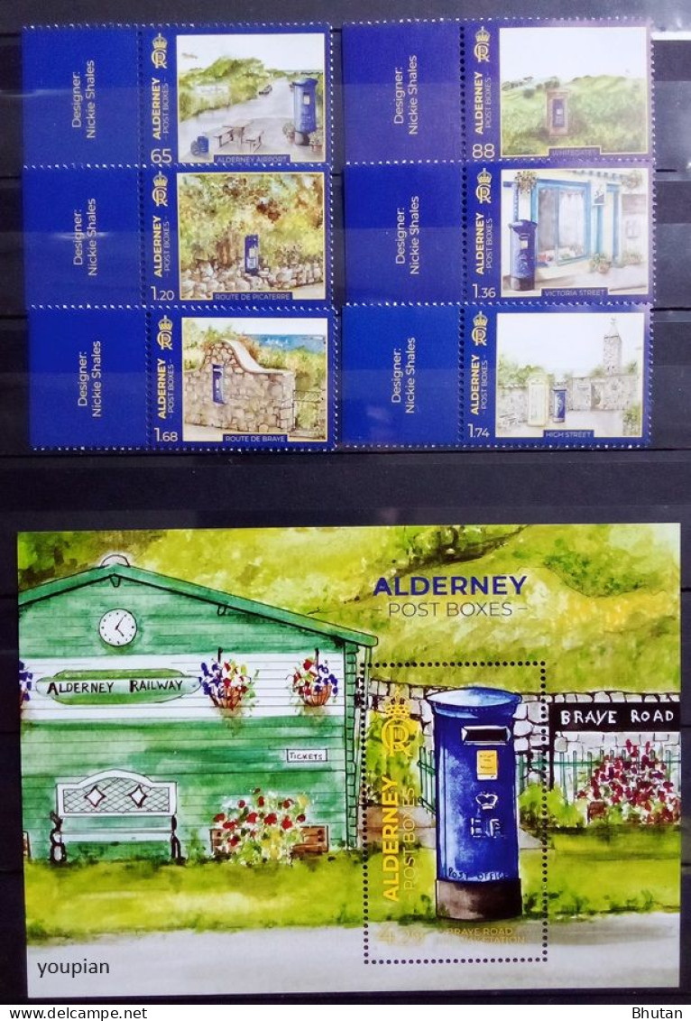 Alderney 2024, Post Boxes, MNH S/S And Stamps Set - Alderney