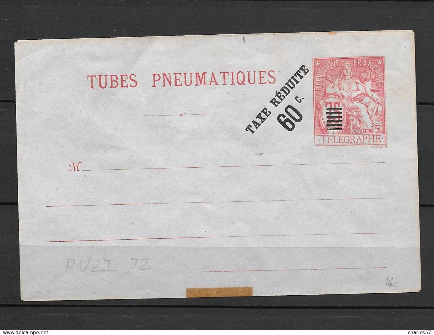 Chaplain: Tubes Pneumatiques Taxe Réduite 60c.s.75c - Pneumatiques