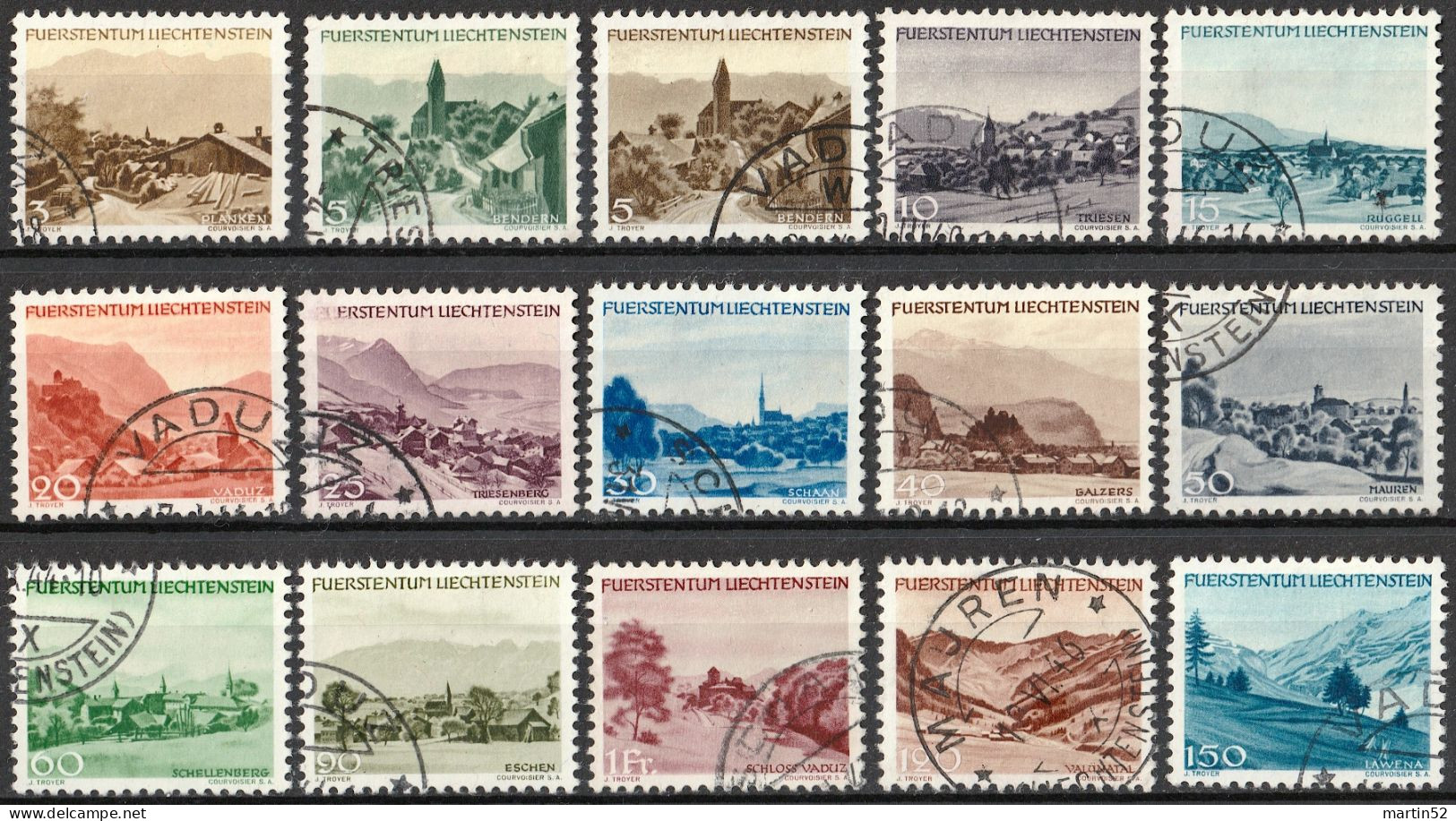 Liechtenstein 1944: Landschaften Views Zu 188-201+231Mi 224-237+284 Yv 199-214+246 ⊙ Obliterée (Zumstein CHF 50.00) - Gebraucht