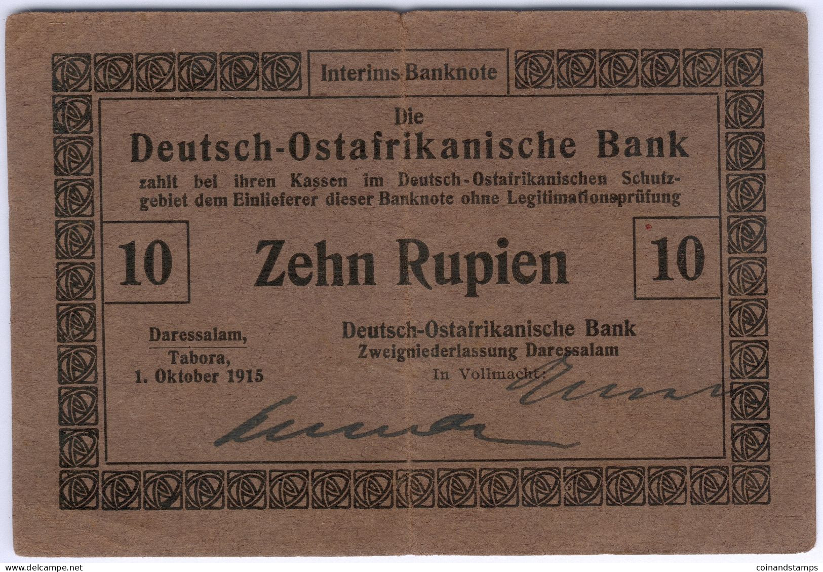 German East Africa 10 Rupien 1915 KM#38 RARITÄT, II- - Deutsch-Ostafrikanische Bank