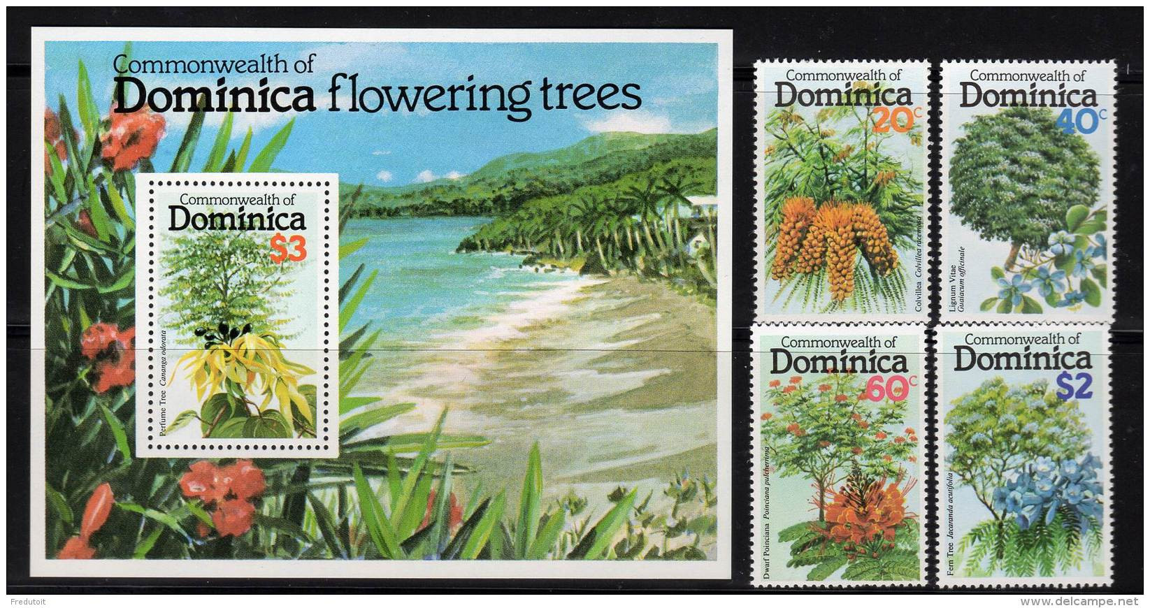 DOMINIQUE - N°617/20+BLOC N°58 ** (1979)  Fleurs D'arbres - Dominica (1978-...)