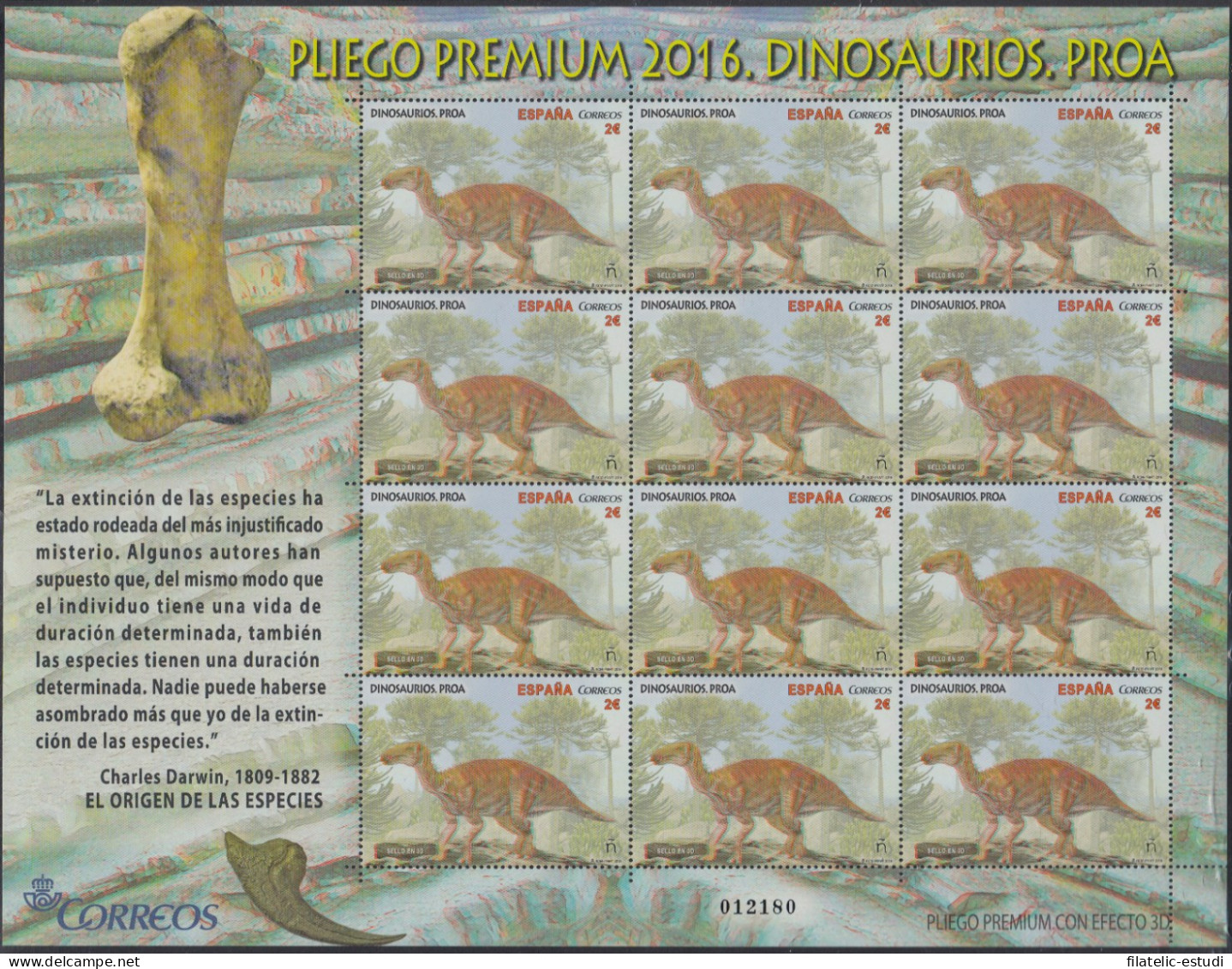 España Pliego Premium 36 2016 Dinosaurios Proa MNH - Maroc Espagnol