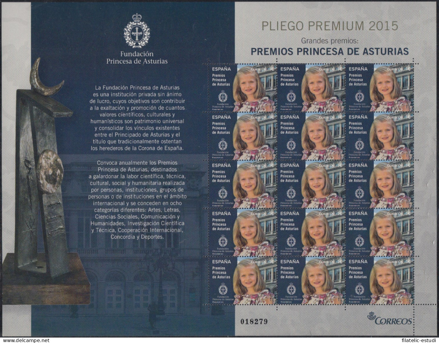 España Pliego Premium 27 2015 Premios Princesa De Asturias MNH - Maroc Espagnol