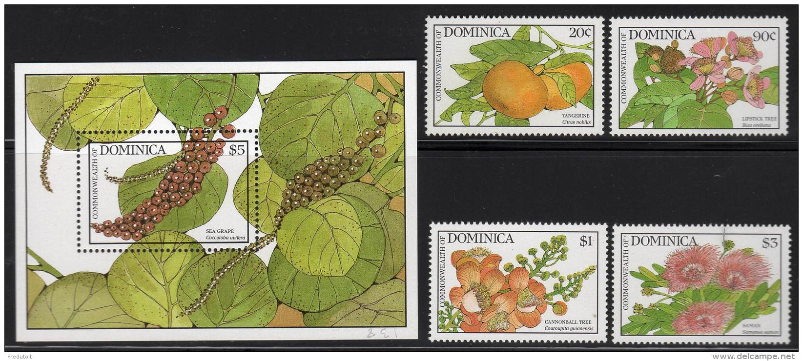 DOMINIQUE - N°1063/6+BLOC N°138 ** (1988) Fleurs Et Fruits - Dominica (1978-...)