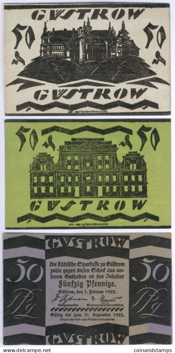 Güstrow Komplette Serie 9 Scheine 3x 50,3x 75, 3x 100 Pfg. Dez. 1922 - RAR - Verzamelingen