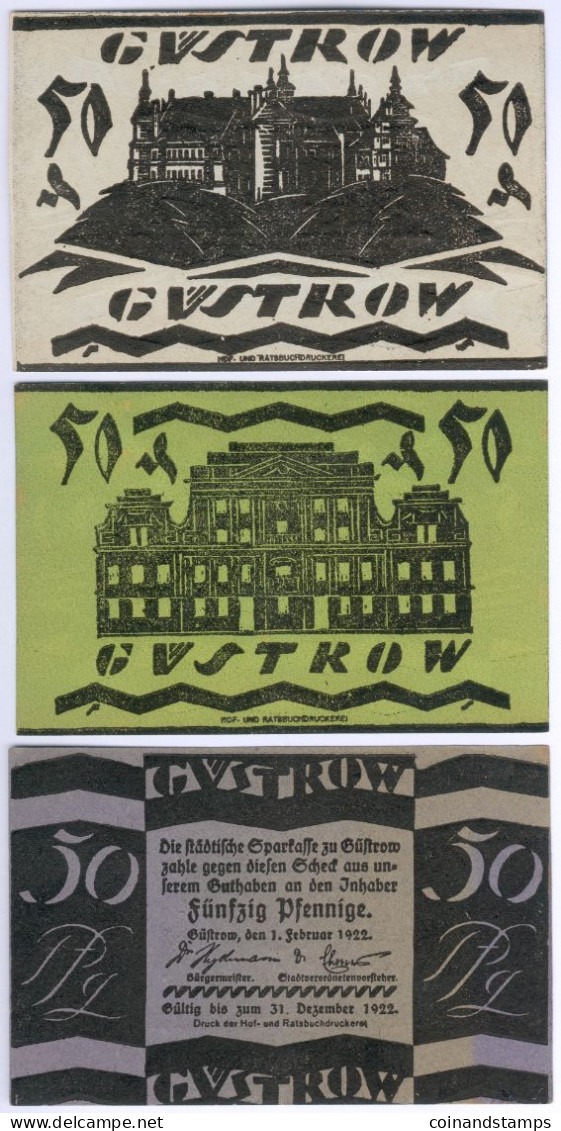 Güstrow Komplette Serie 9 Scheine 3x 50,3x 75, 3x 100 Pfg. Dez. 1922 - RAR - Collections