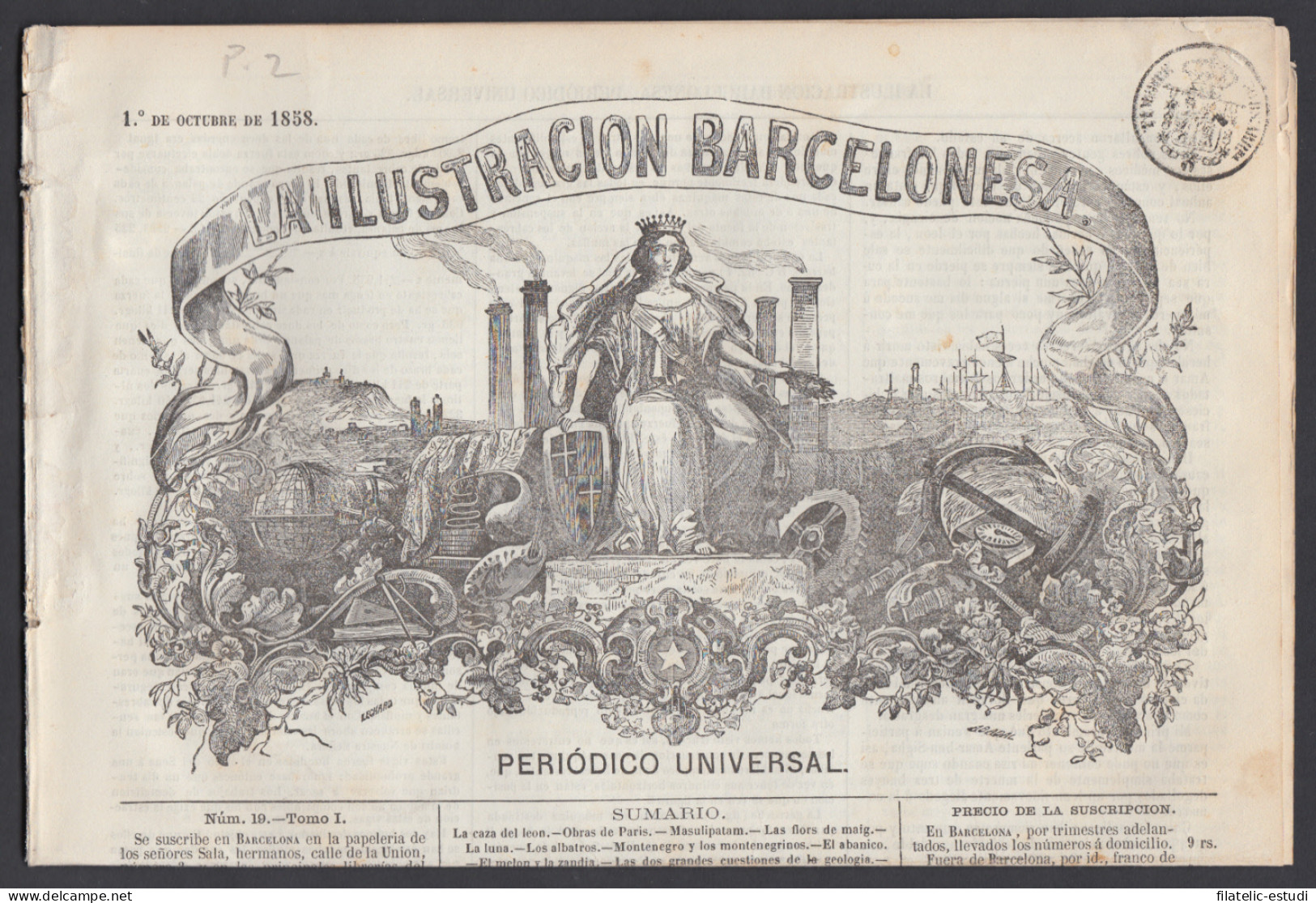 España Spain Timbres De Periódicos P.2 1858  La Ilustración Barcelonesa - Autres & Non Classés