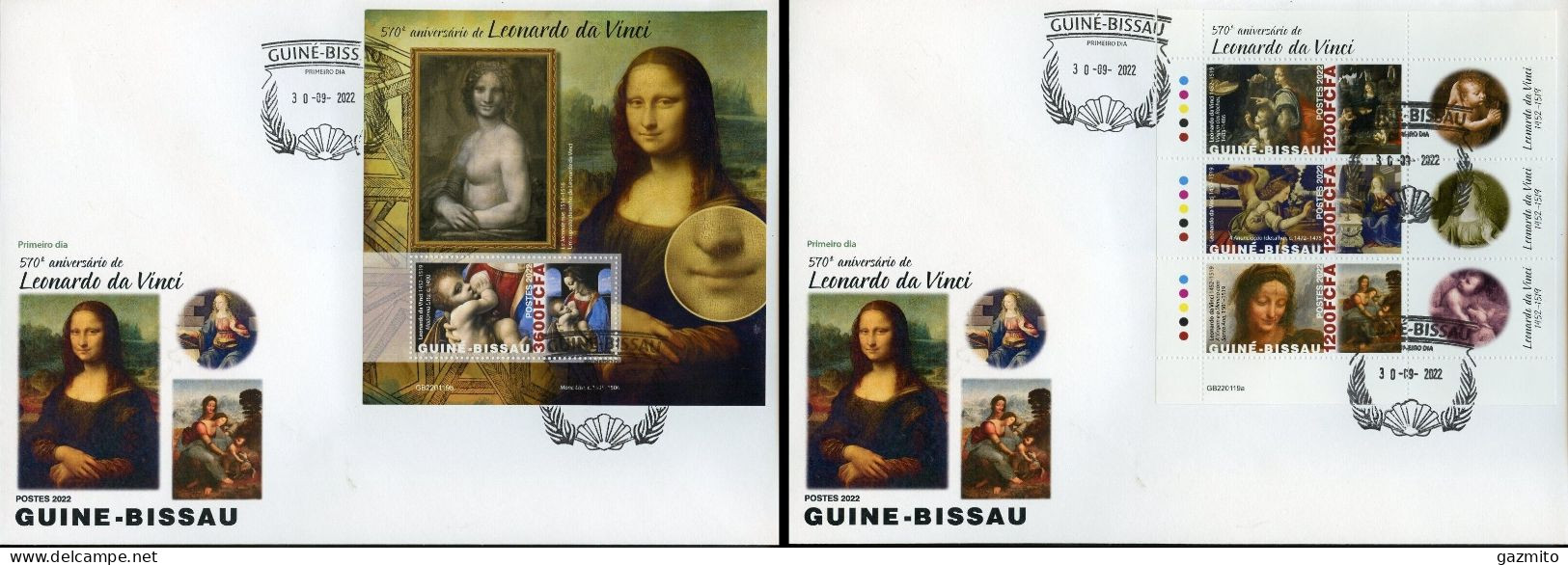 Guinea Bissau 2022, Art, Leonardo, 3val In BF+BF In 2FDC - Madonna