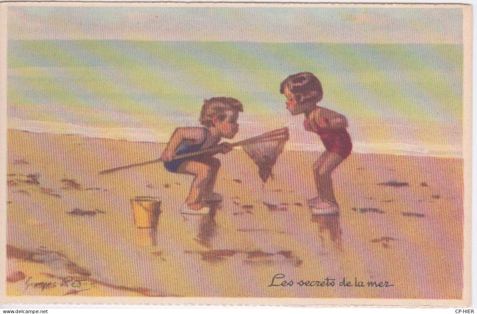 ILLUSTRATEUR GEORGES REDON -  LES SECRETS DE LA MER - ENFANT A LA PLAGE - Redon