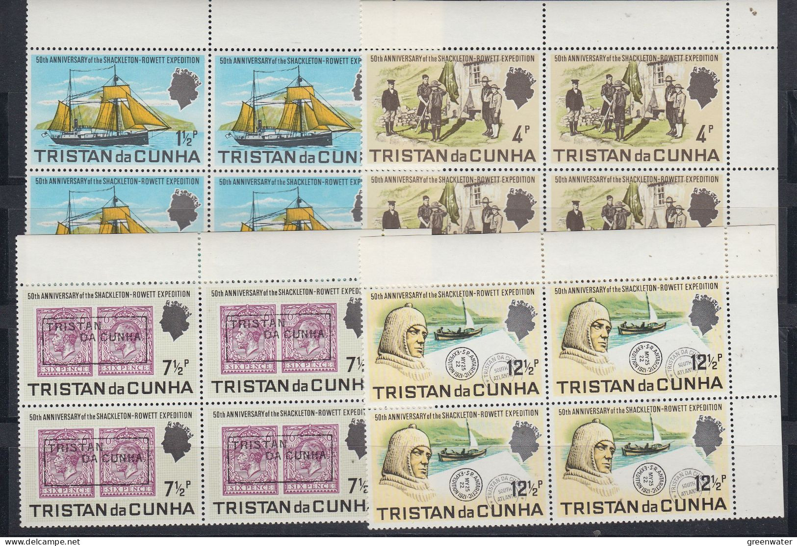 Tristan Da Cunha 1971 50th Ann. Of The Shackleton-Rowett Expedition 4v Bl Of 4 (corners) ** Mnh (TDC151) - Tristan Da Cunha