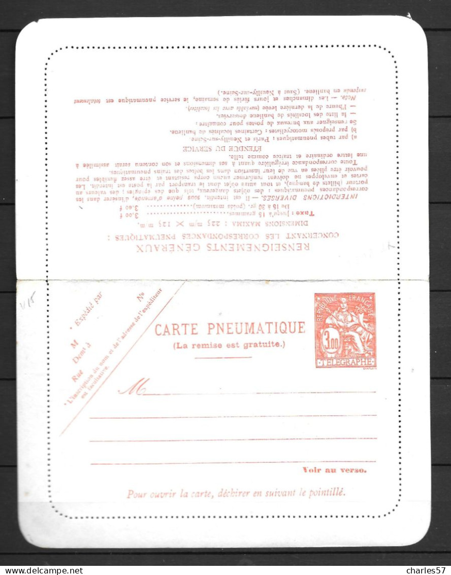 / France:Carte Pneumatique 3,00 Rouge (papier Azuré)n°2622CLPP - Pneumatic Post