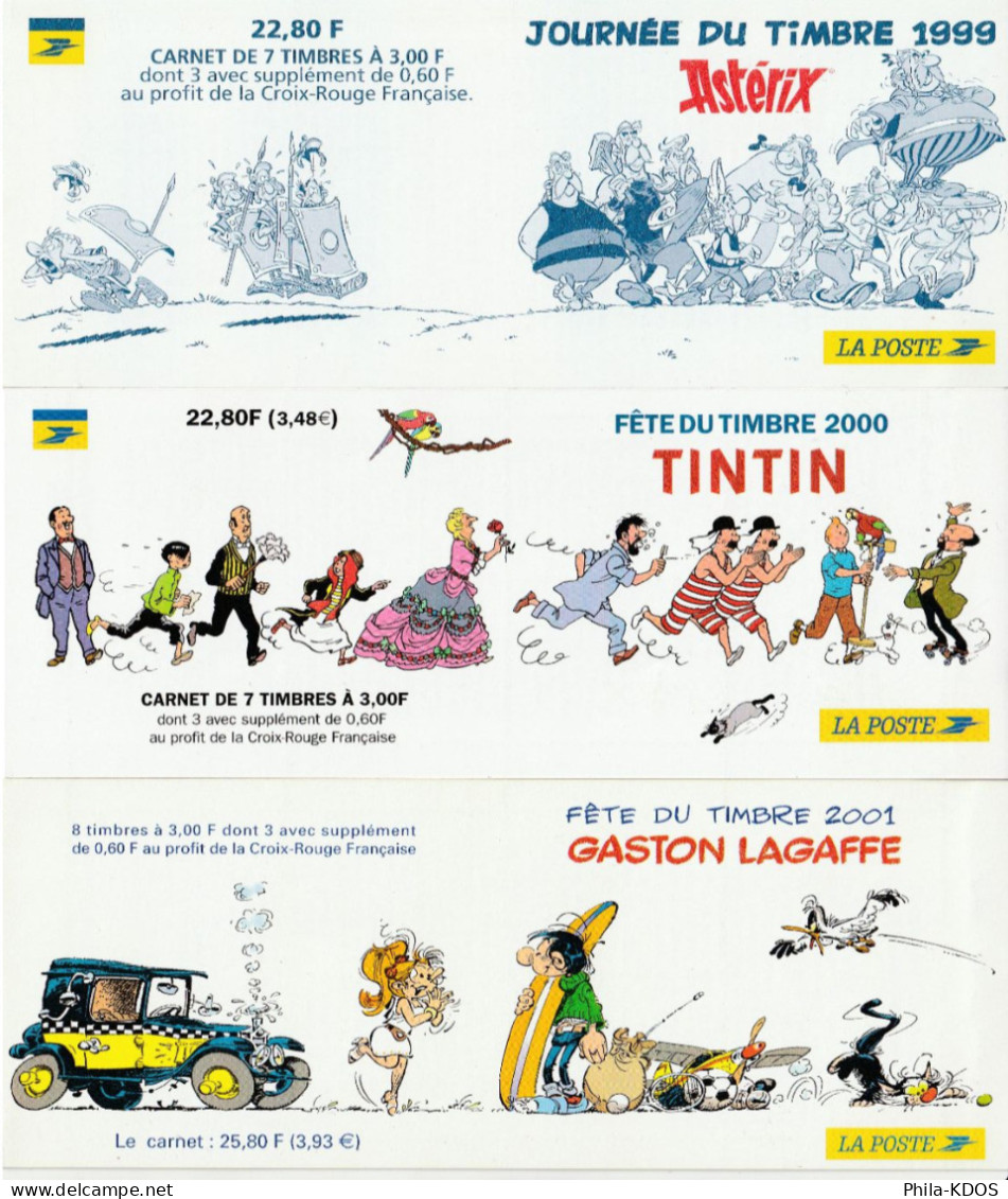 " B.D. : TINTIN / ASTERIX / GASTON LAGAFFE " Sur 3 Carnet S Neufs ** MNH. (22 Timbres). A Saisir !!! - Bandes Dessinées