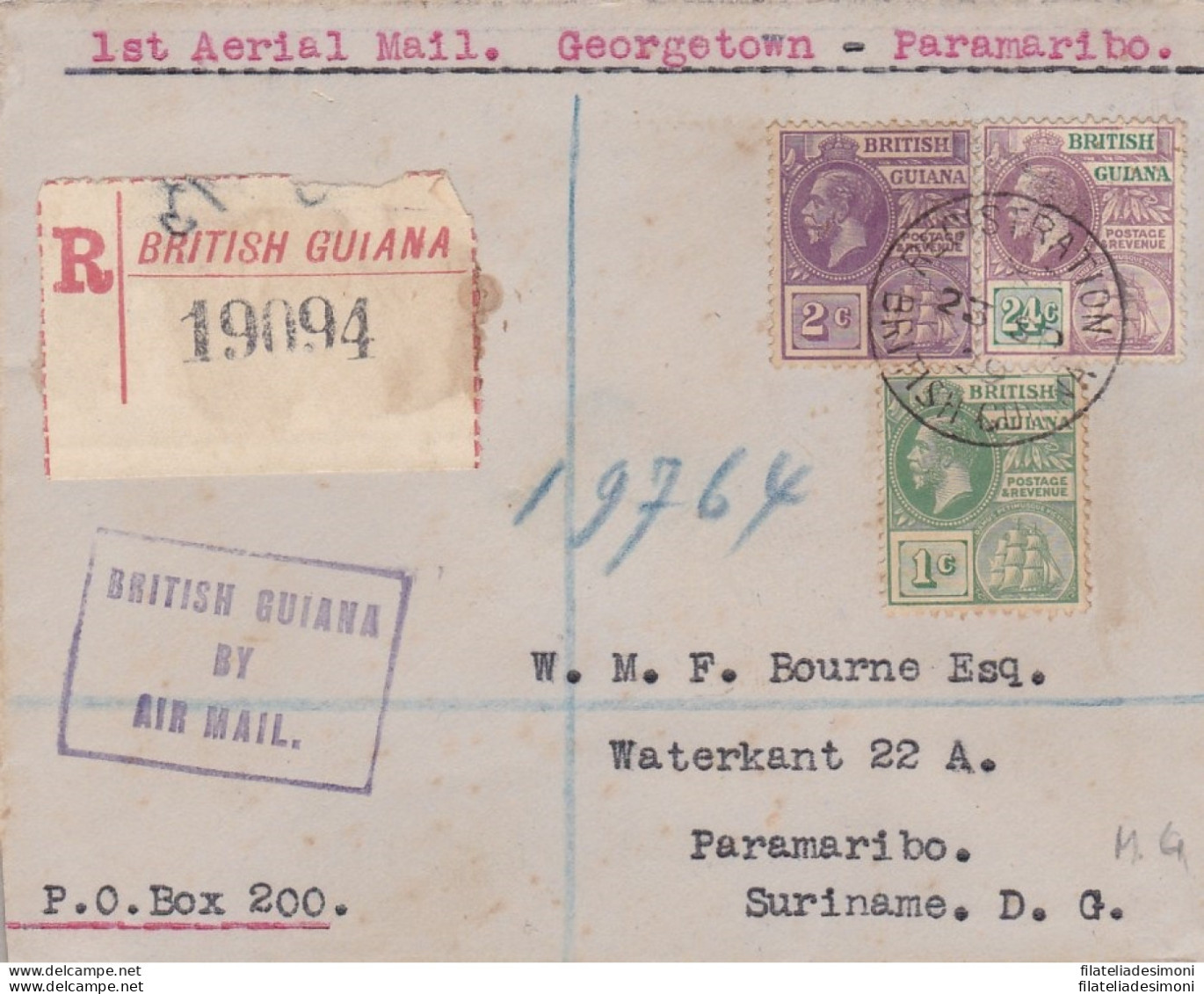 1929 BRITISH GUYANA/GUYANA BRITANNICA, First Flight To PARAMARIBO (CURACAO) SCAR - Otros & Sin Clasificación