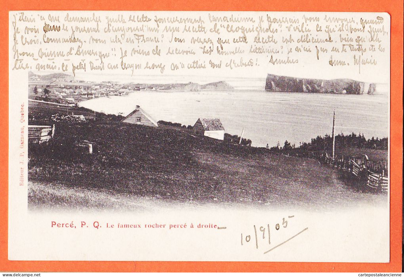 2298 / ⭐ ( Etat Parfait ) PERCE Quebec Le Fameux Rocher Percé à Droite 19-09-1905 Editeur GARNEAU Canada  - Percé