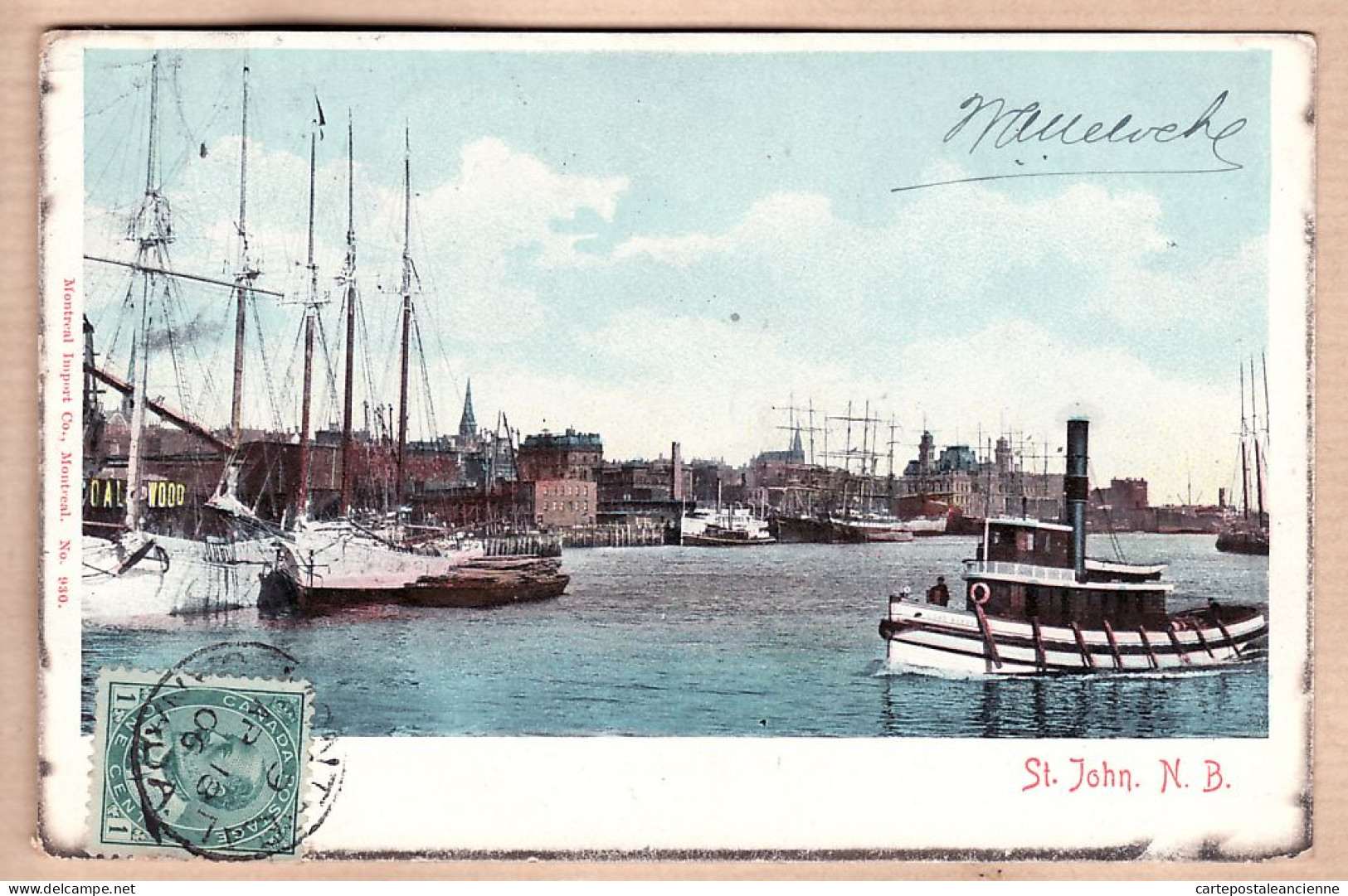 2295 / ⭐ SAINT JOHN New Brunswick HARBOR SHIP Cpbat 1906 De MELOCHE Wilfrid à DRIANT Rue Varveu Troyes Aube- Canada  - Otros & Sin Clasificación