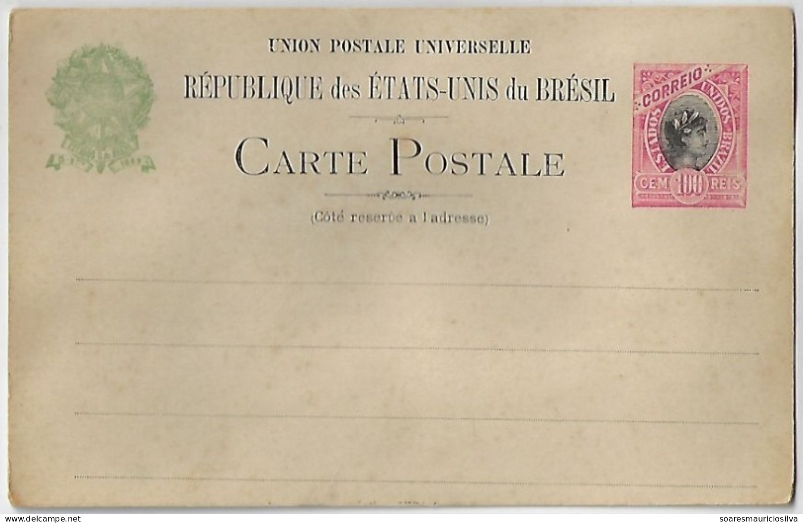 Brazil 1898 Postal Stationery Card RHM-BP-57 Stamp Republic Dawn 100 Reis 6 Mm Line Spacing On The Back Unused - Interi Postali