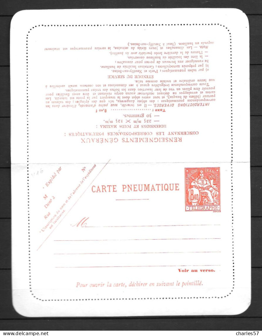 / France:Carte Pneumatique 8,40 Rouge (papier Azuré)n°2623CLPP - Pneumatische Post