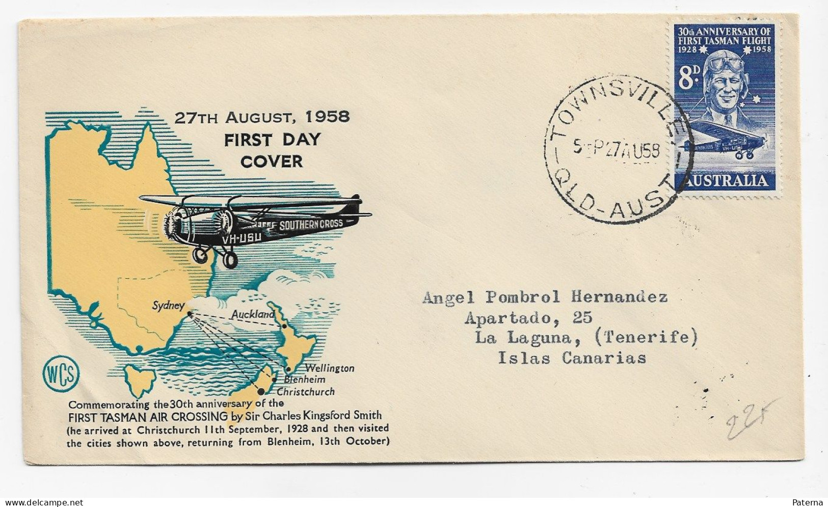 3852 Carta  , Townsville 1958 , Avion, Aereo , - Lettres & Documents