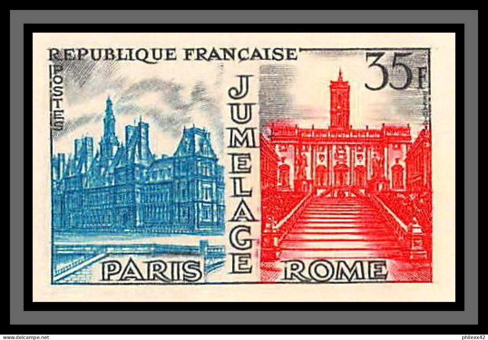France N°1176 Jumelage Paris-Rome Hotels De Ville Non Dentelé ** MNH (Imperf) Cote Maury 40 Euros - 1951-1960