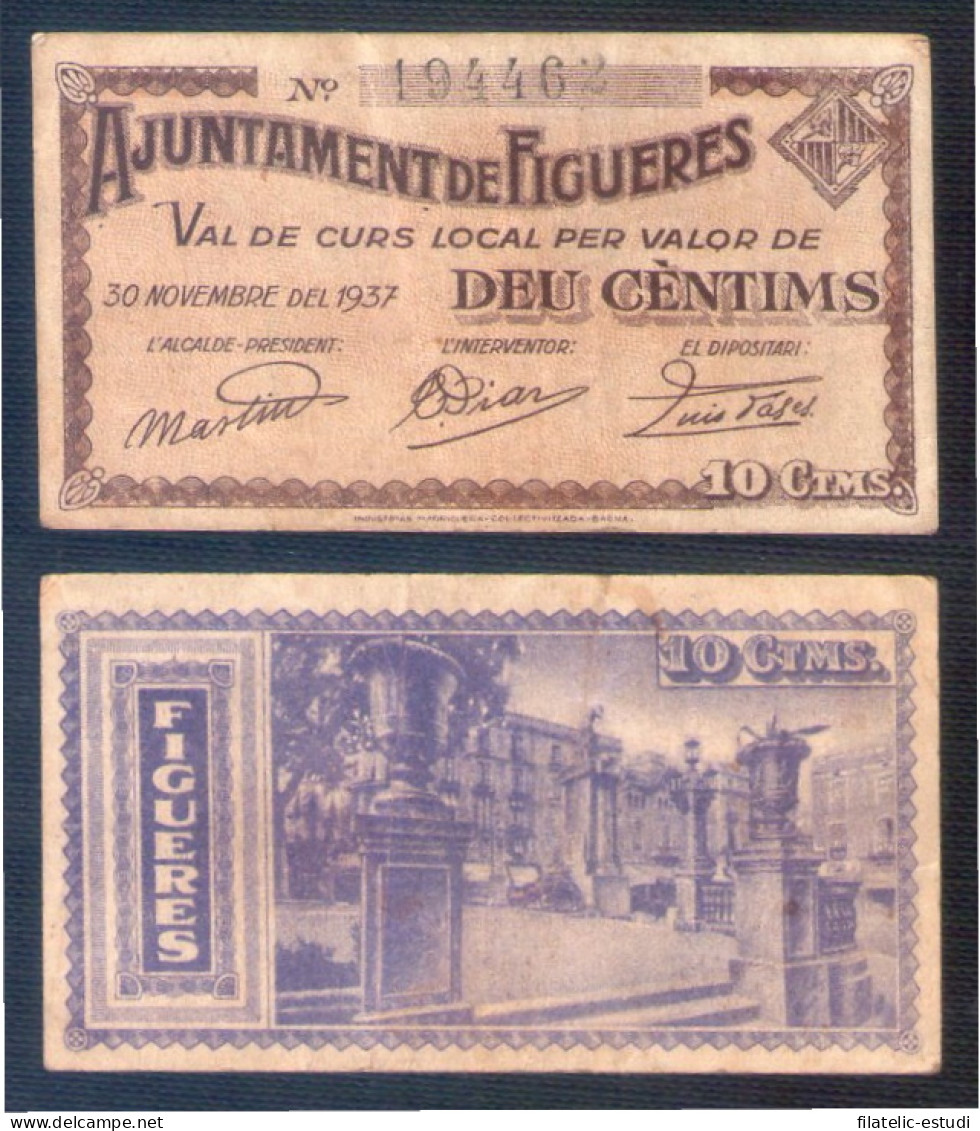 Billete Local 1937 Ajuntament De Figueres 10 Cts - Other & Unclassified