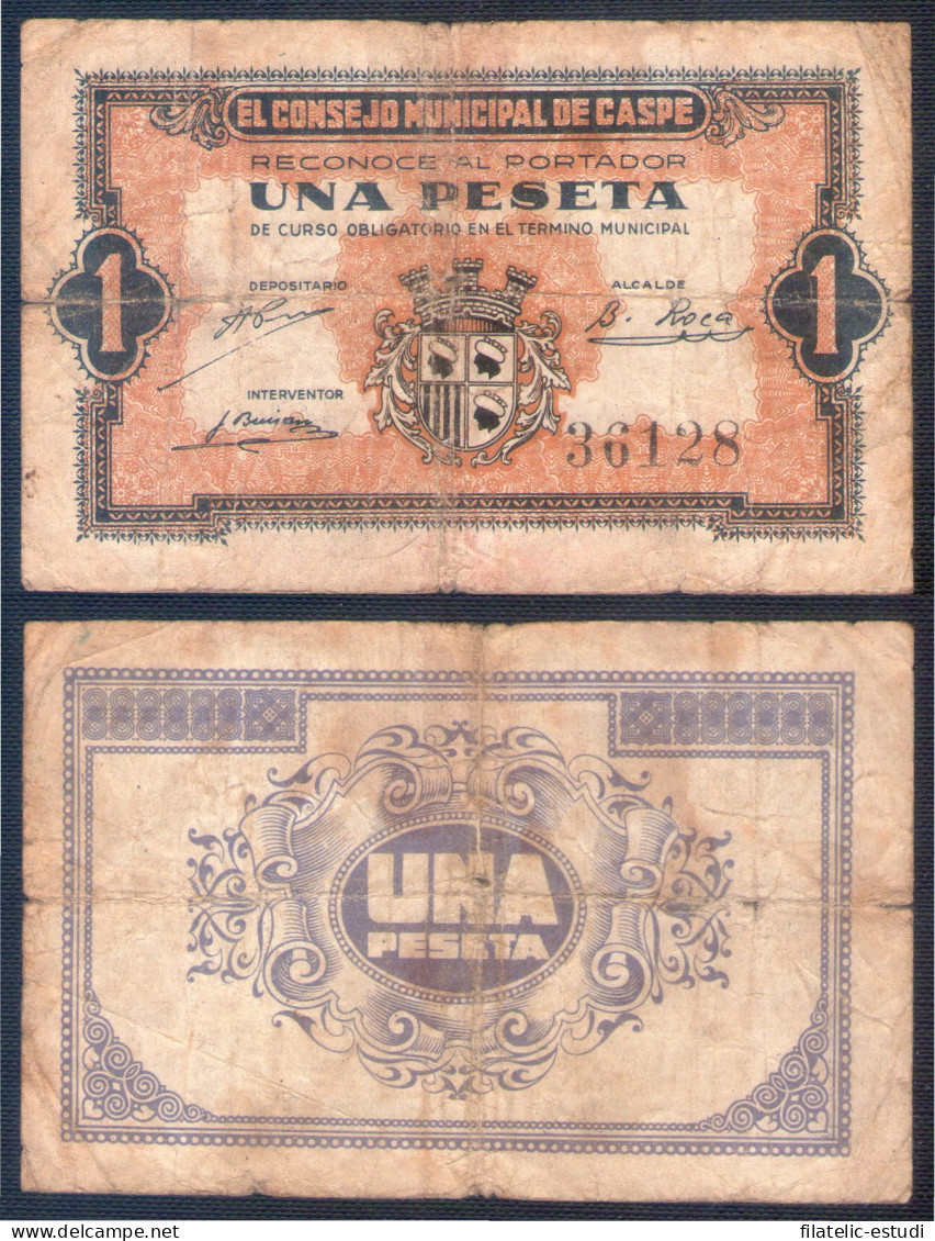 Billete Local Consejo Municipal De Caspe 1 Pta - Other & Unclassified