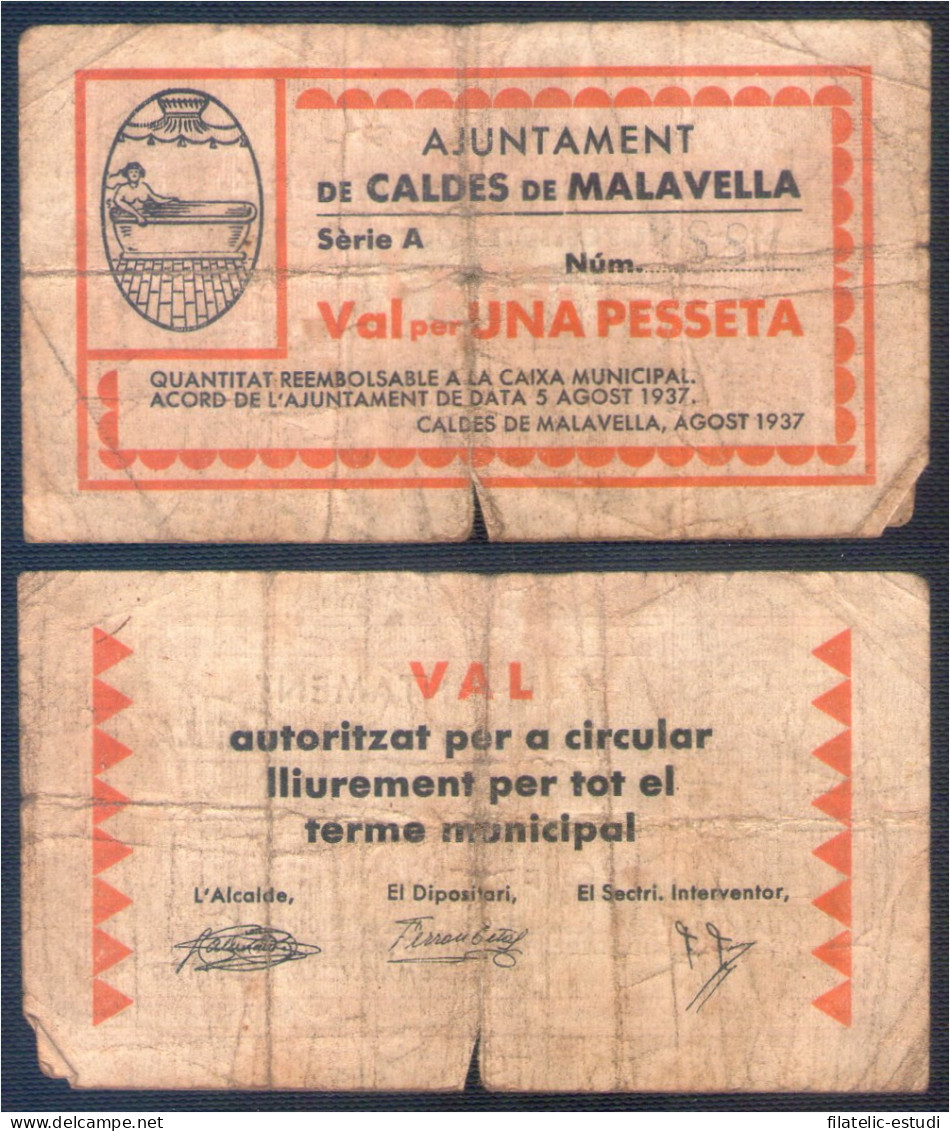 Billete Local 1937 Ajuntament De Caldes De Malavella 1 Pta - Andere & Zonder Classificatie