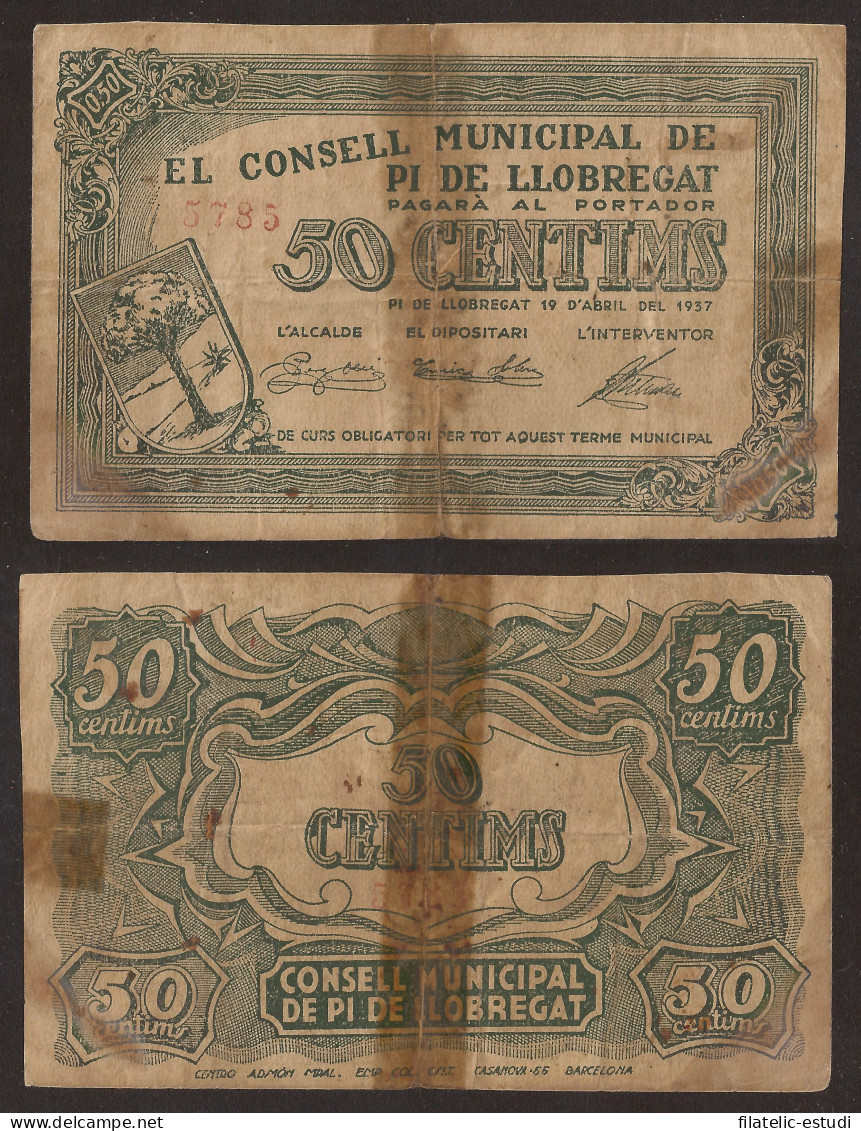 Billete Local 1937 Ajuntament De Pi De Llobregat  50 Cts. - Otros & Sin Clasificación