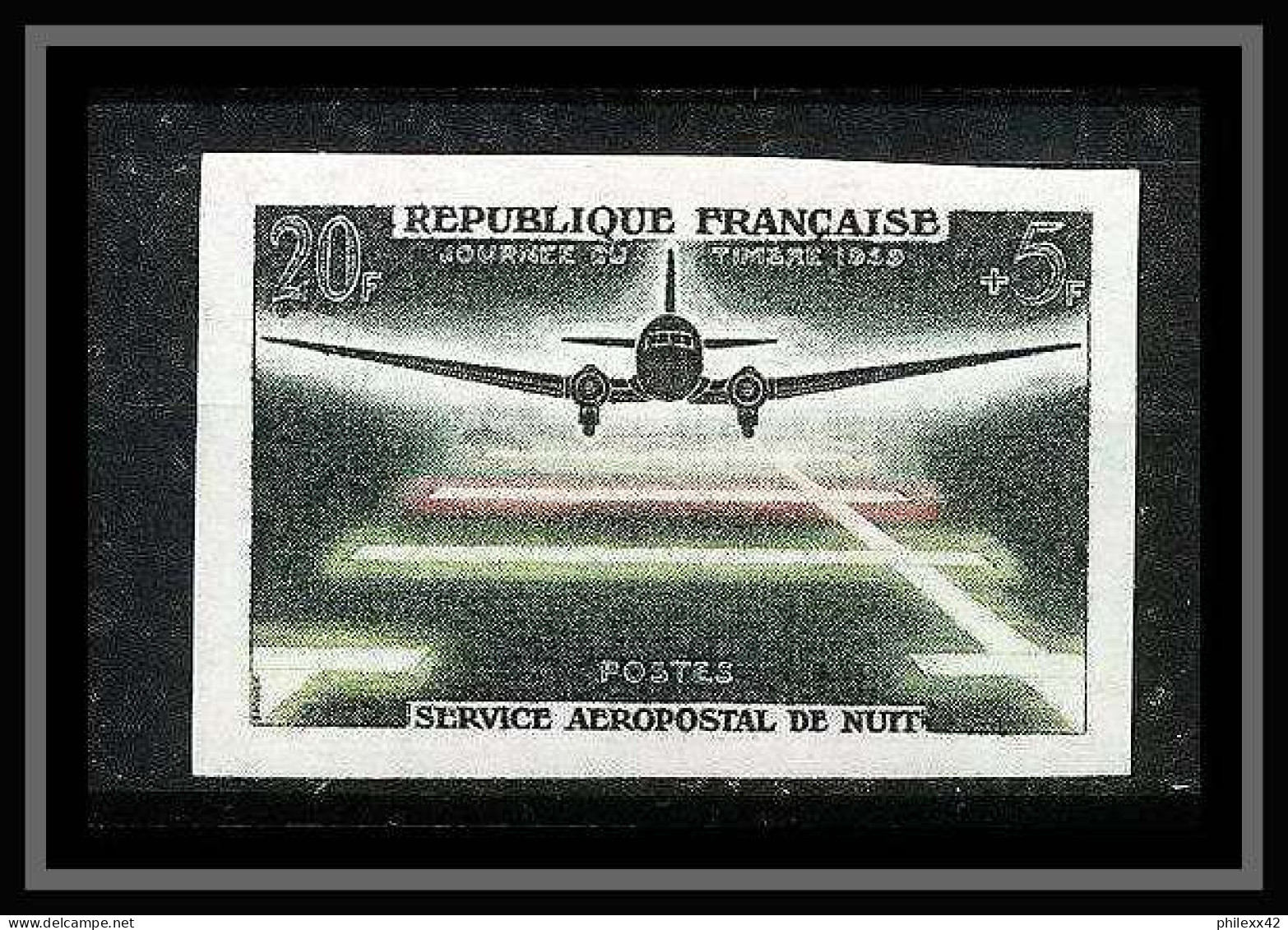 France N°1196 Journée Du Timbre Service 1959 Poste Aerienne Airmail Avion Douglas Dc3 Non Dentelé ** MNH (Imperf) - 1951-1960
