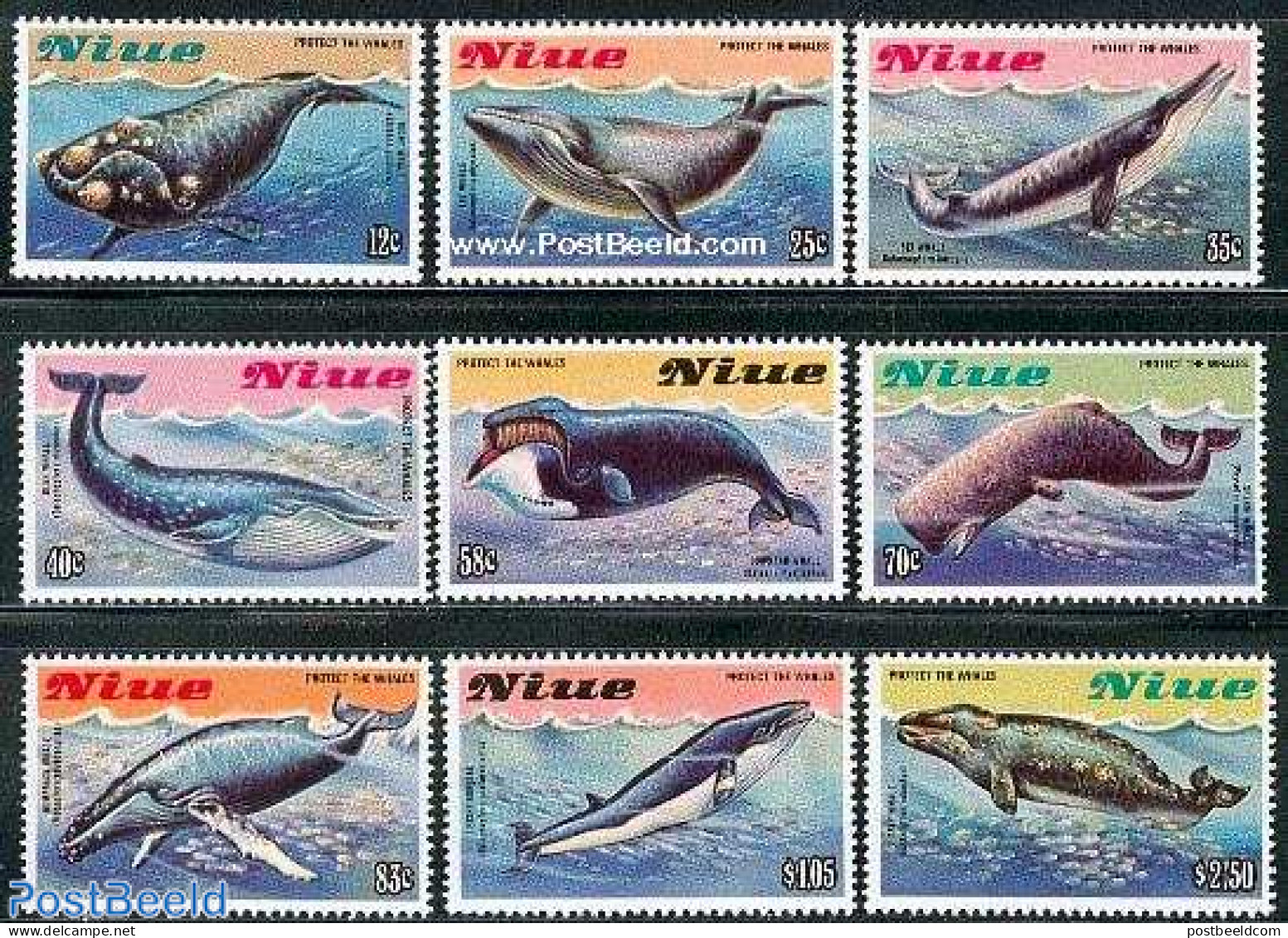Niue 1983 Whales 9v, Mint NH, Nature - Sea Mammals - Niue