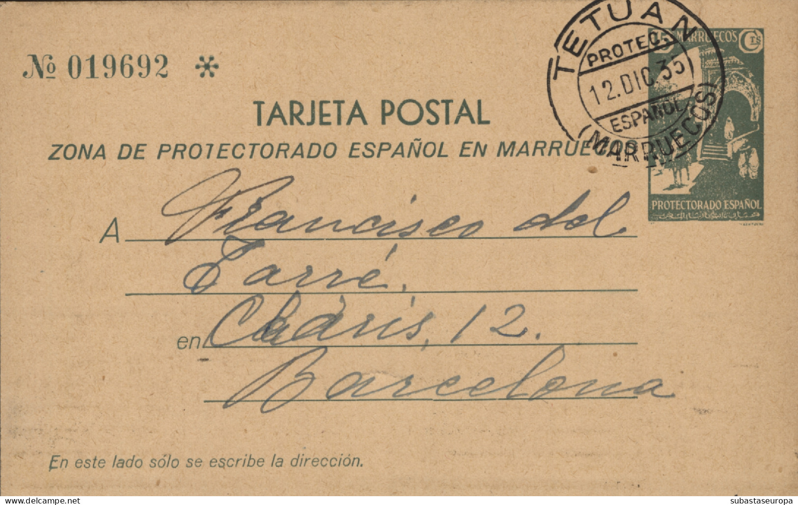 MARRUECOS. E.P. Circulado De Tetuán A Barcelona, El 12/12/35. - Spanish Morocco