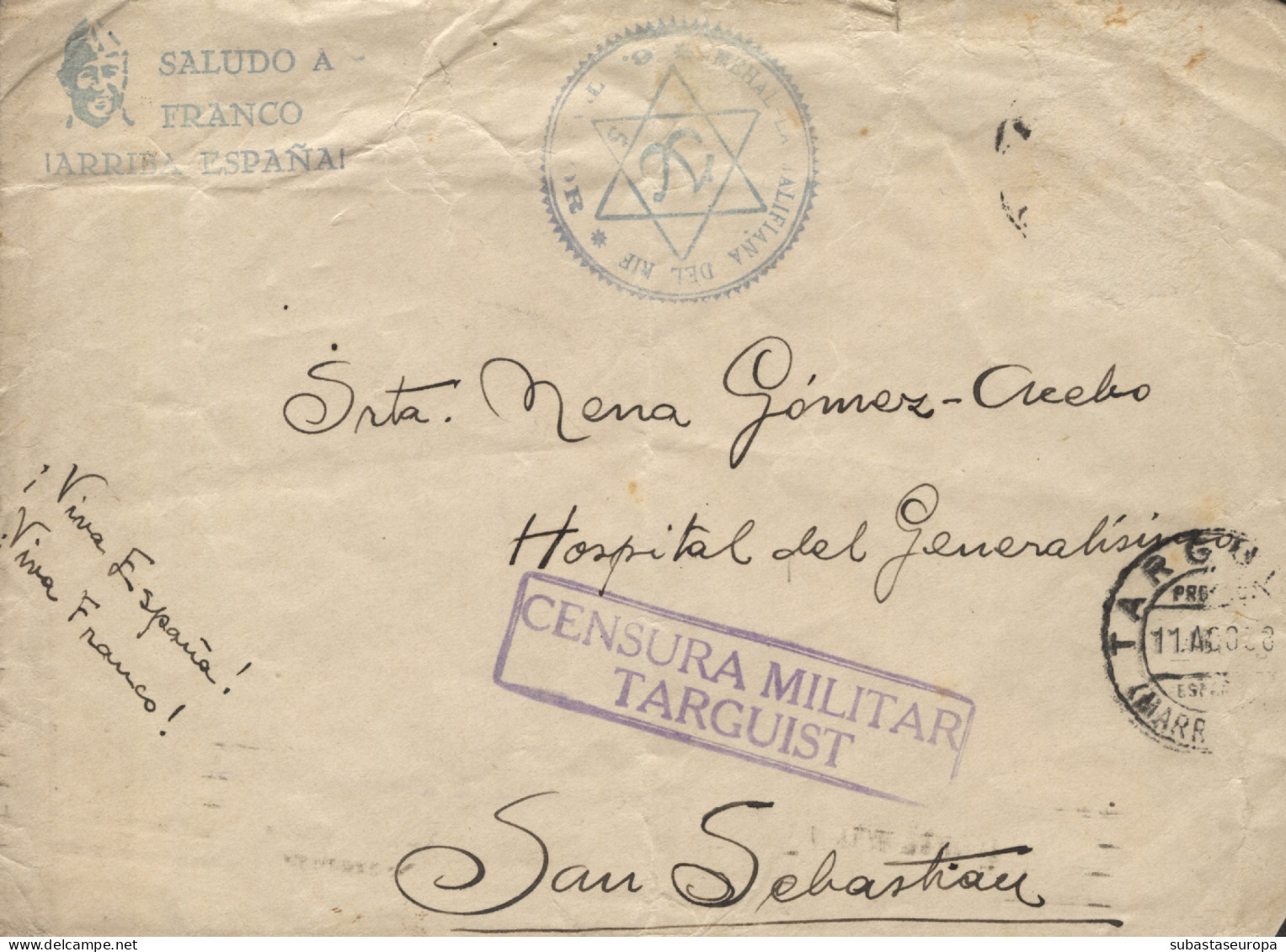 Rarísima Carta Circulada Desde Targuist (Marruecos) A San Sebastián, El 11/8/38. Marcas De Censura. - Marques De Censures Républicaines