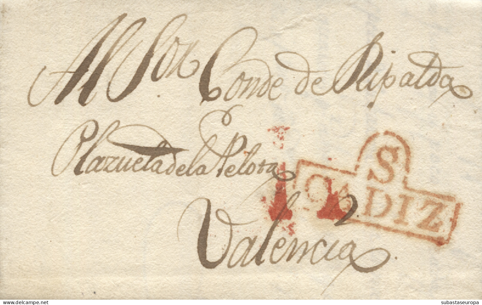 D.P. 26. 1824 (6 MAY). Carta De Sanlúcar De Barrameda A Valencia. Marca Nº 2R Y Porteo. Lujo. - ...-1850 Prephilately
