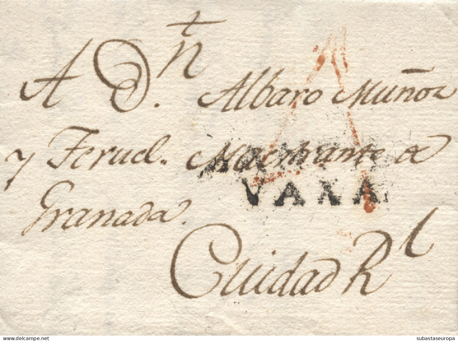 D.P. 23. S/f. Carta De Infantes A Ciudad Real. Marca Nº 1N (impresa Parcialmente) Y Porteo '4' En Rojo. Rara. - ...-1850 Prephilately