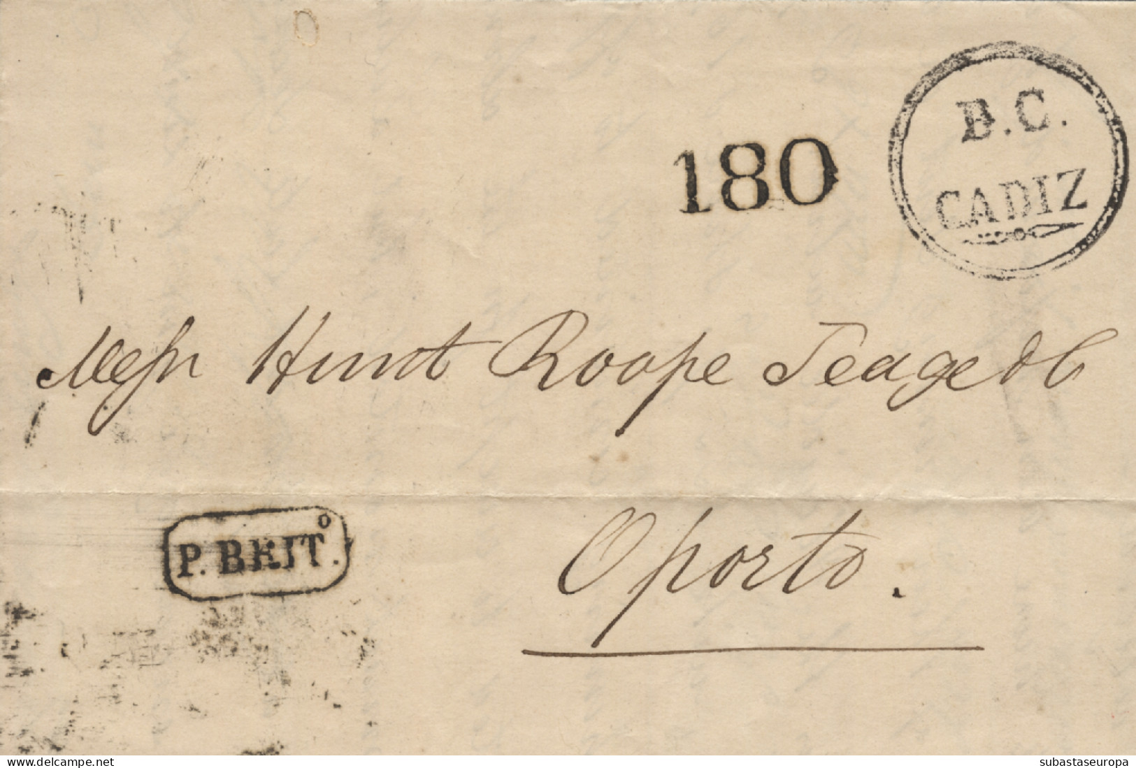 D.P. 26. 1856(16 ABR). Carta De Cádiz A Oporto. Marca Nº 78N De La Oficina Consular Inglesa, "P. BRIT" Y Porteo. - ...-1850 Prephilately