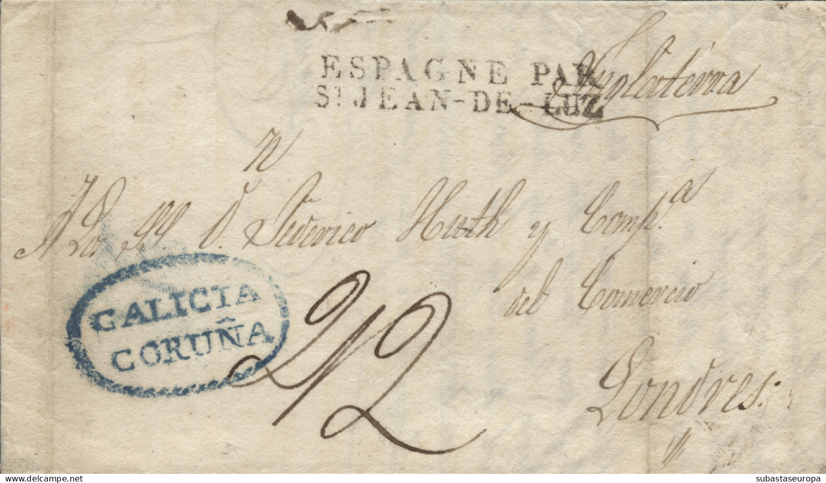 D.P. 16. 1830. Carta De La Coruña A Londres. Marca Nº 10A Y Entrada A Francia. Bonita. - ...-1850 Prefilatelia