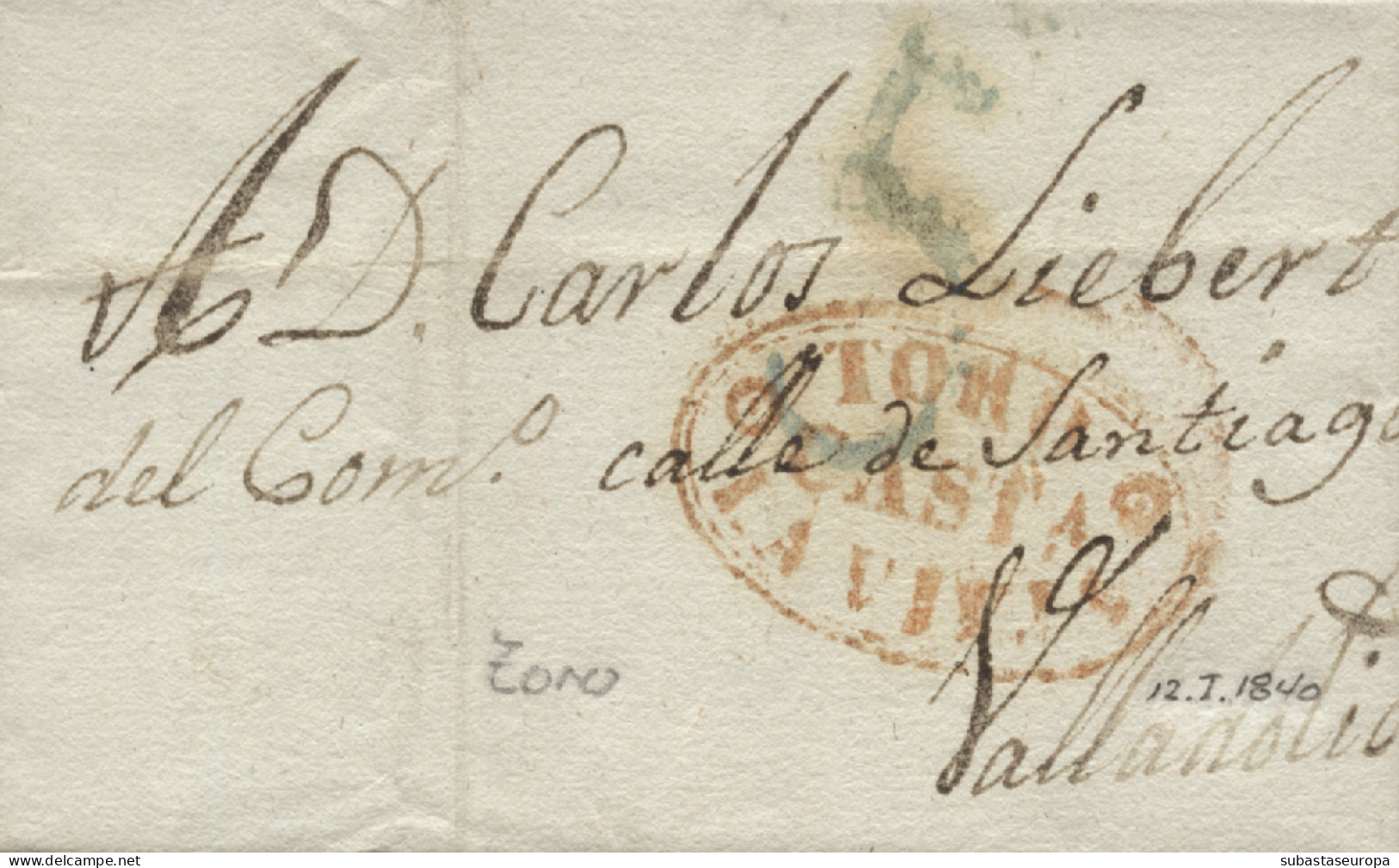 D.P. 14. 1840 (12 ENE). Carta De Toro A Valladolid. Marca Nº 6R. Preciosa. - ...-1850 Vorphilatelie