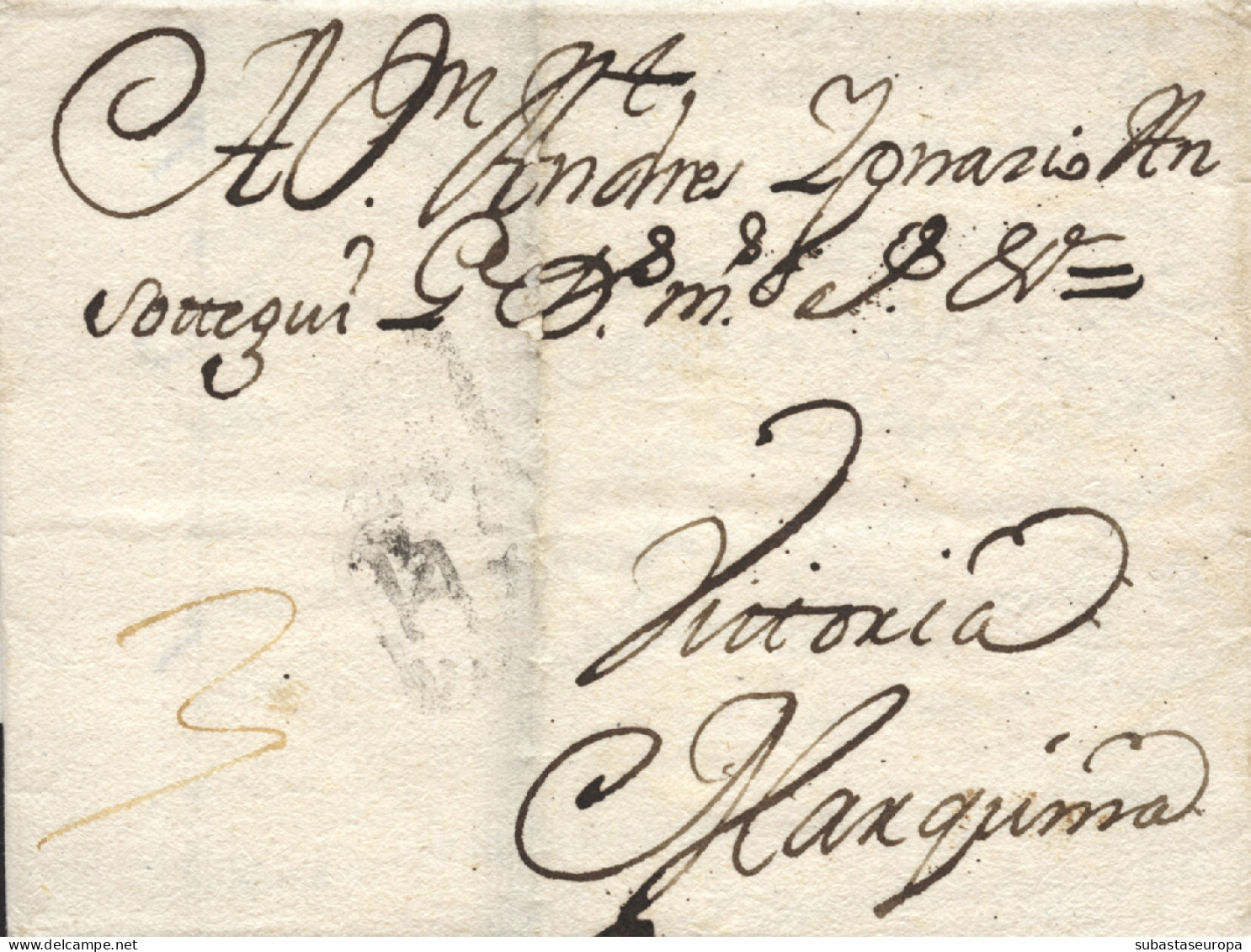 D.P. 14. 1742 (28 SEP). Carta De Valladolid A Marquina (Vitoria). Marca Nº 4N Muy Débil. Rarísima. - ...-1850 Prephilately