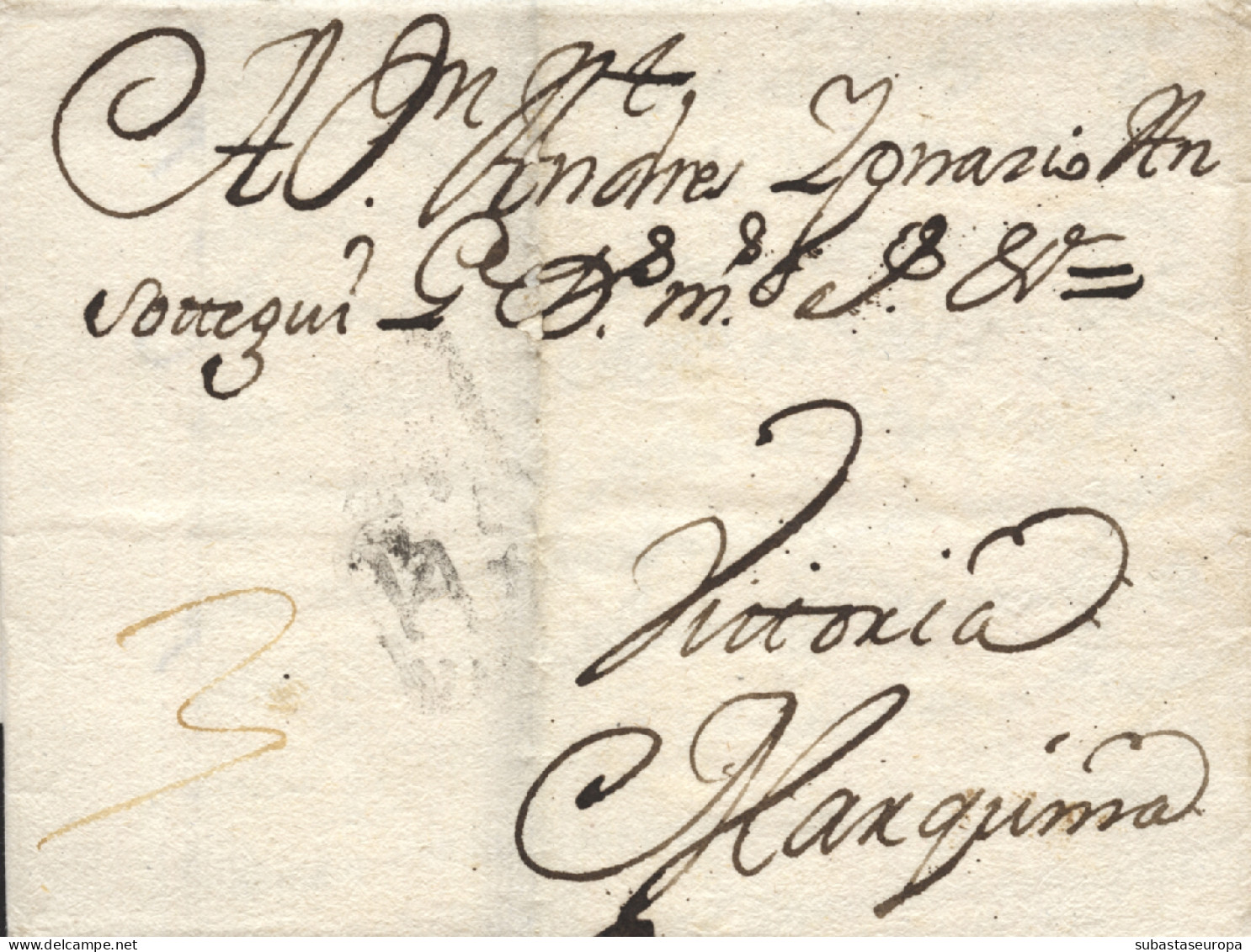 D.P. 14. 1742 (28 SEP). Carta De Valladolid A Marquina (Vitoria). Marca Nº 4N Muy Débil. Rarísima. - ...-1850 Vorphilatelie